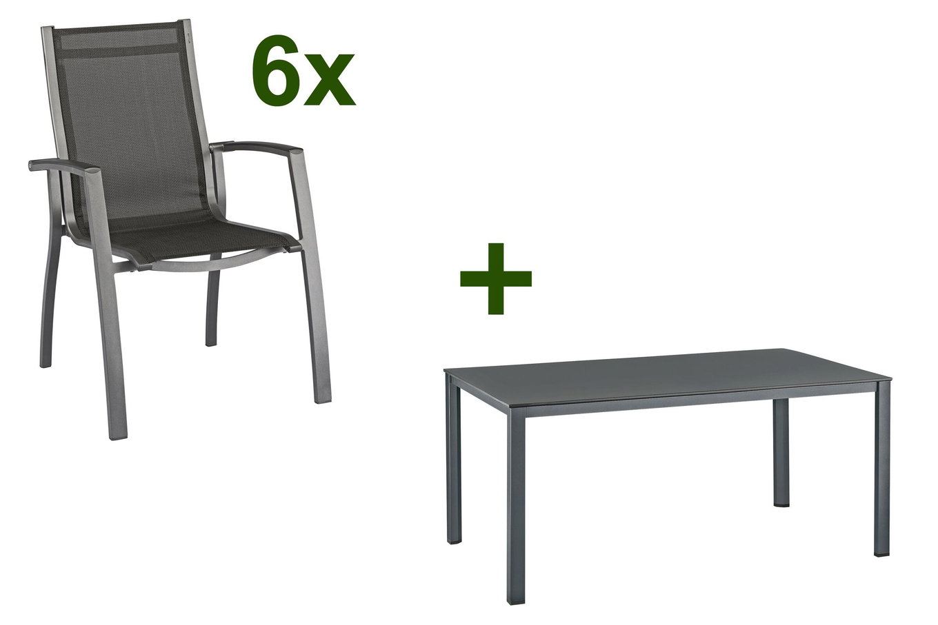 Ensemble table à manger Kettler, anthracite/anthracite, table Dining Kettalux-Plus 160x95cm, 6 fauteuils empilables Altura 13689__1