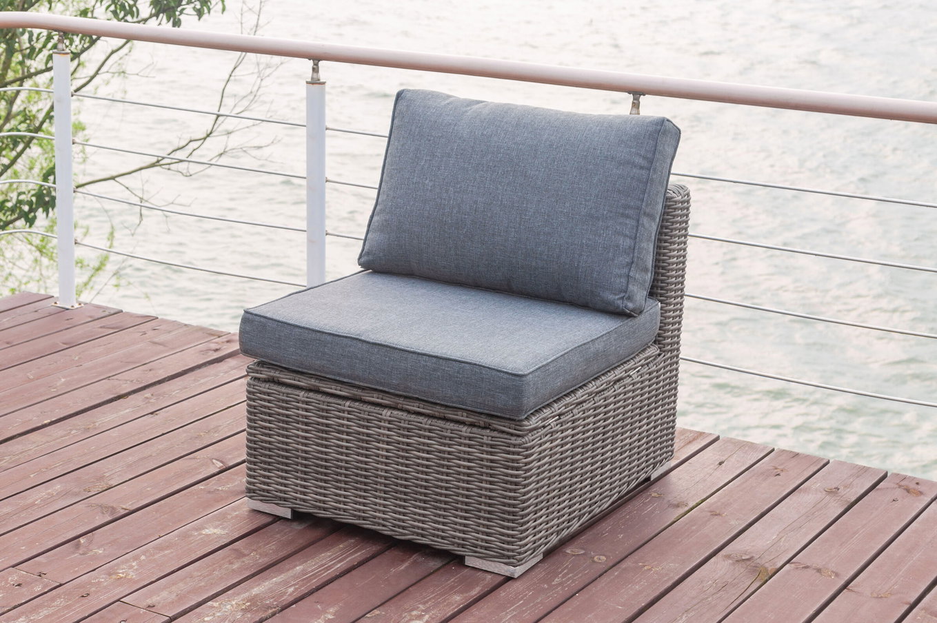 OUTFLEXX Élément central, gris, polyrésine tressée, 70 x 82 x 70 cm, assise réglable, coffre à coussins étanche 18362_3_BOX__1