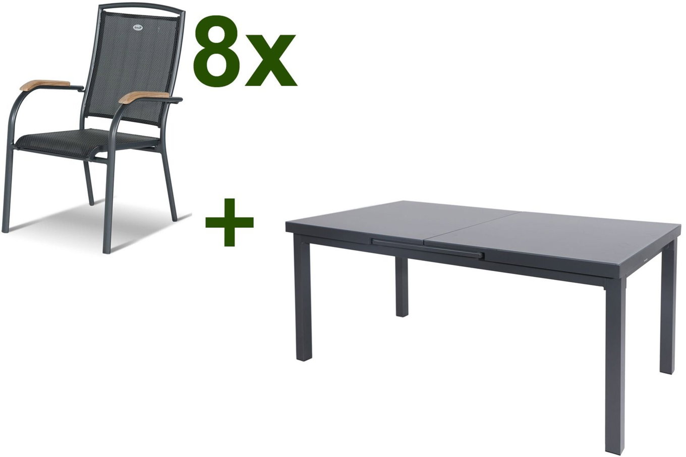 HARTMAN Raffaelo Salon de jardin, xerix, Alu/Textilène, Table 180/240x100cm, 8 fauteuils empilables 19352__1