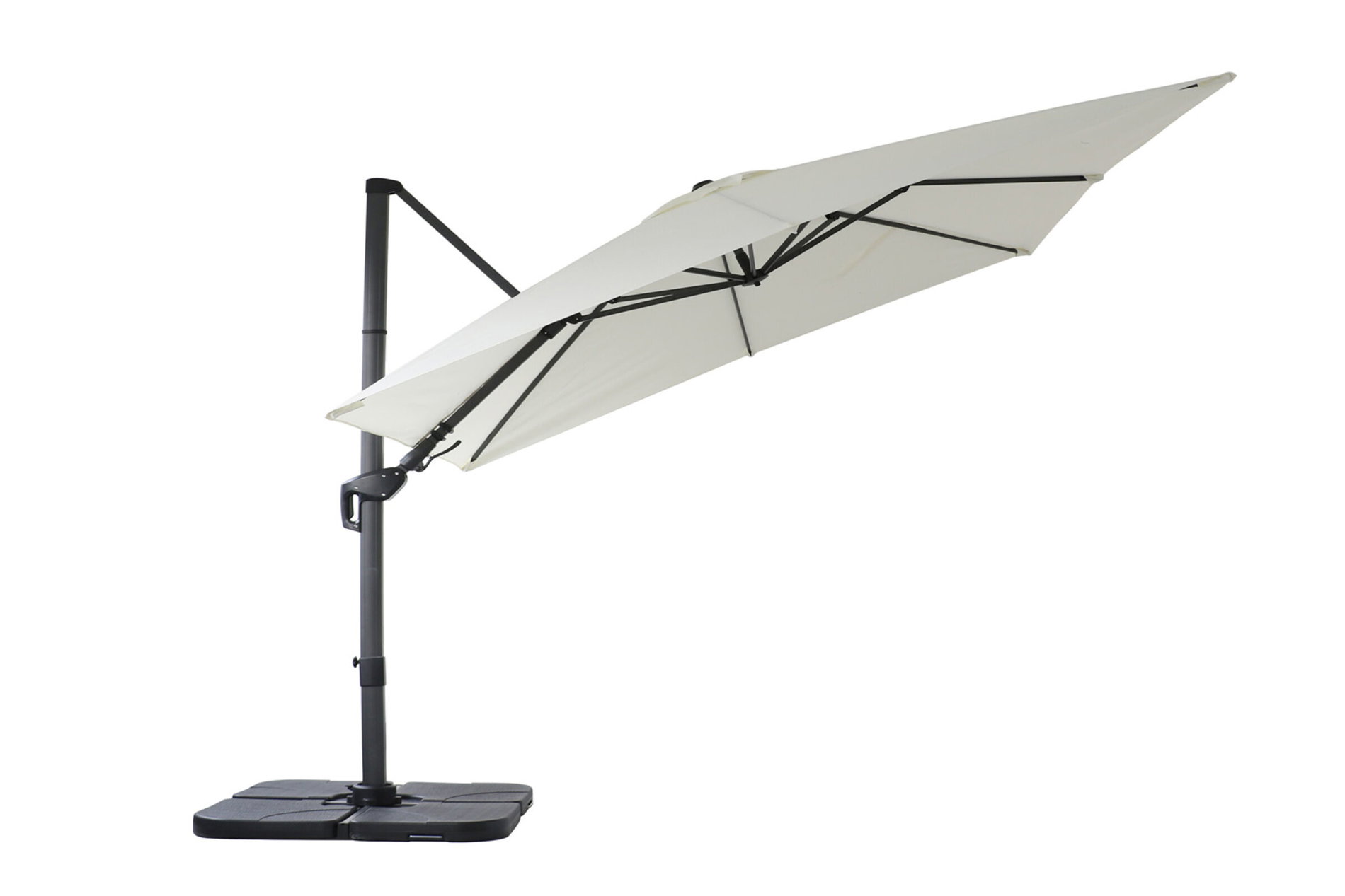 OUTFLEXX Sydney Parasol déporté, crème, aluminium thermolaqué, 300 x 300 cm, fonction Twist, support à dalles inclus