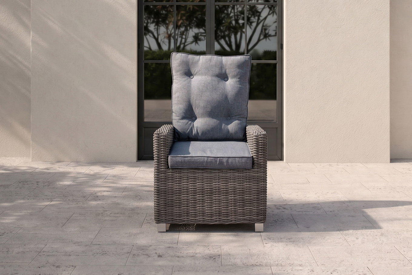 OUTFLEXX Fauteuil dining, gris, résine tressée, 74 x 83 x 110 cm, dossier réglable en continu