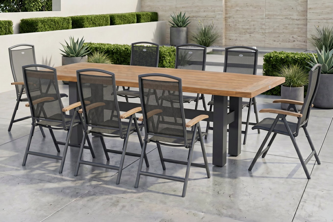 HARTMAN Modèle spécial Yasmani/Raffaelo Ensemble repas de jardin, xerix, Alu/Bois de teck, 240x100cm, 8 chaises pliantes