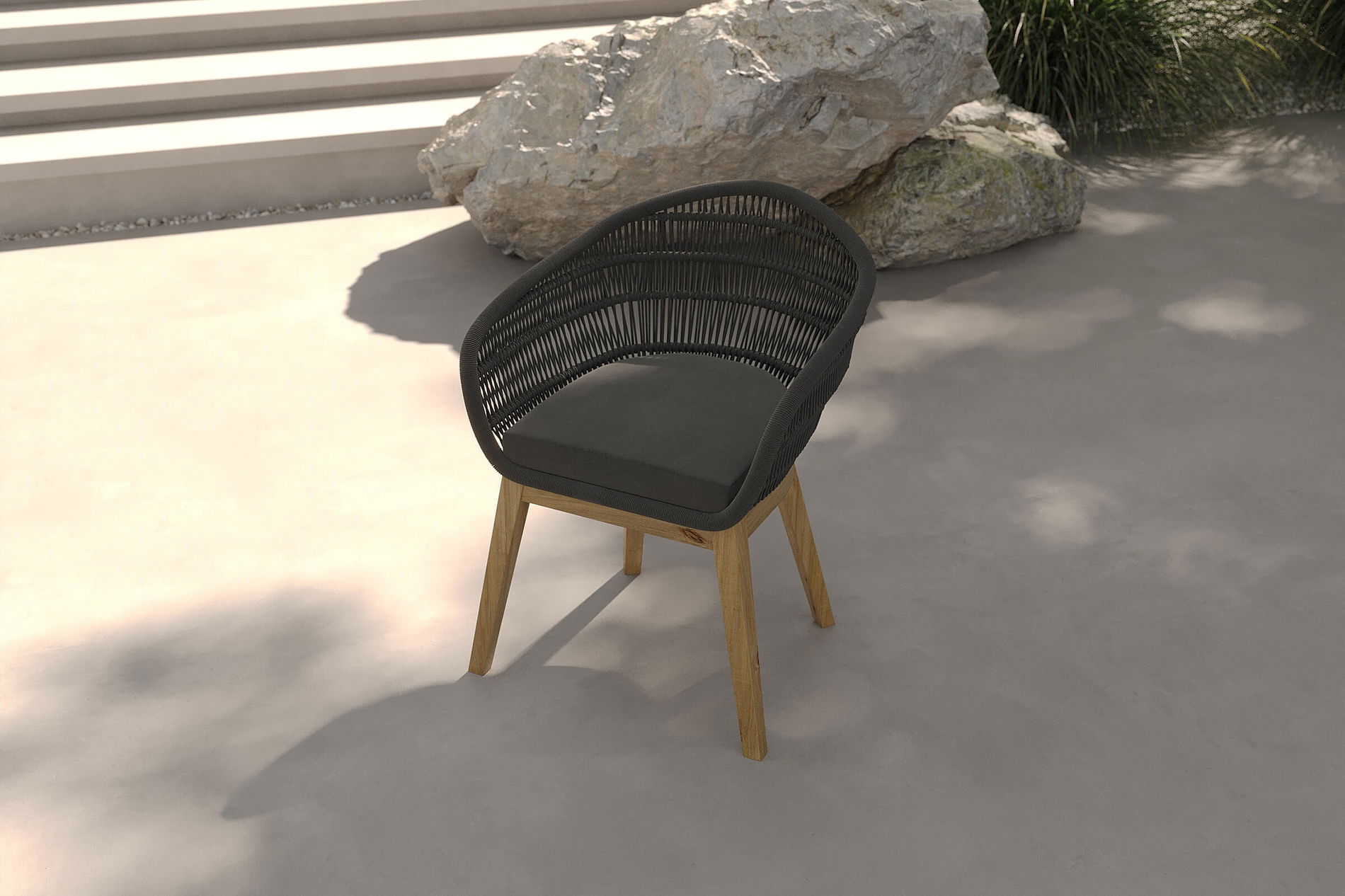 OUTFLEXX Fauteuil de salle à manger, naturel/noir, bois de teck/Rope, 60 x 61 x 79 cm, avec coussin, produit certifié FSC®