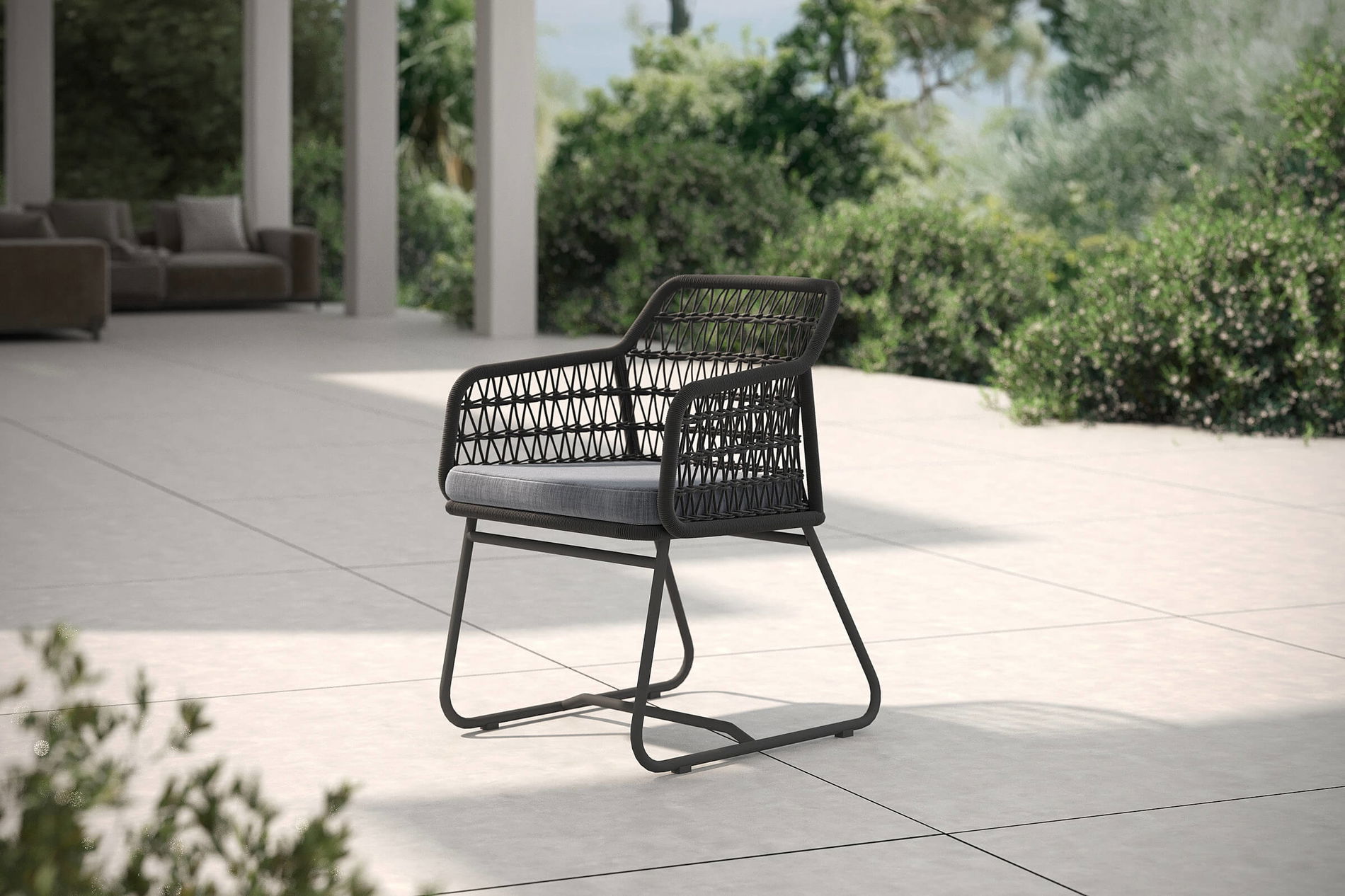 OUTFLEXX Verona Fauteuil de salle à manger, anthracite, Alu/Rope, 60 x 64 x 83 cm, avec coussin à fermeture éclair