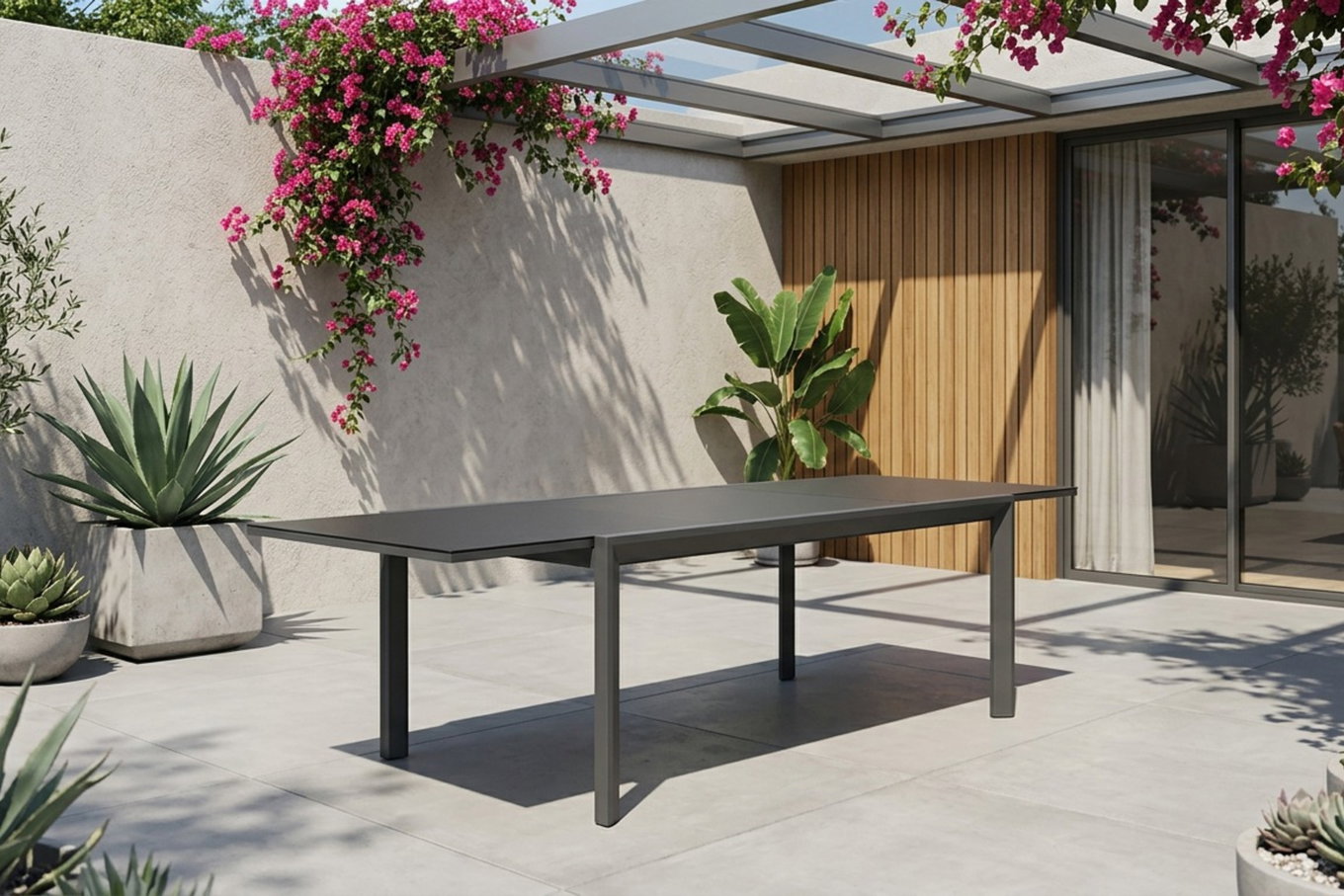OUTFLEXX Grawford Table de jardin, extensible 180-270cm, Vitrocéramique anthracite, Aluminium