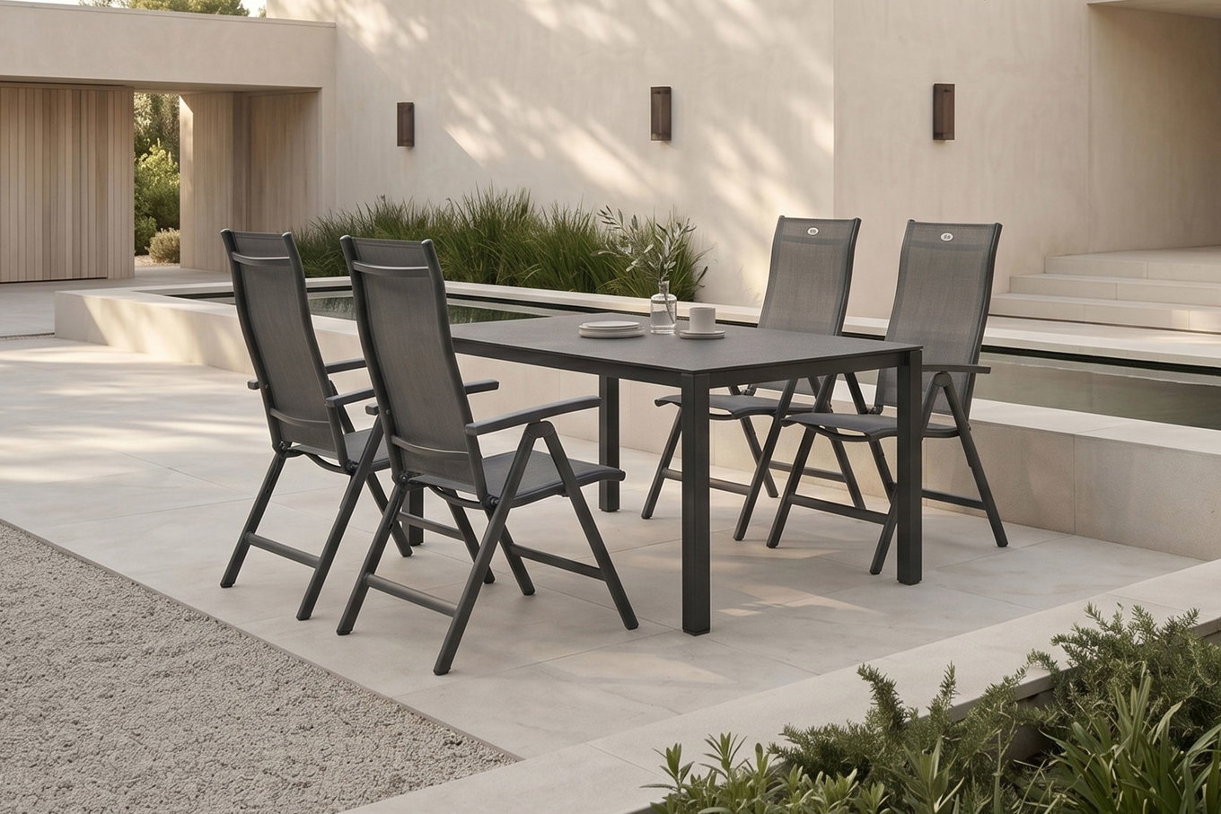 HARTMAN Alice Salon à manger de jardin, xerix/anthracite, Alu/Textile, 160 x 95 cm, 4 Chaises pliantes