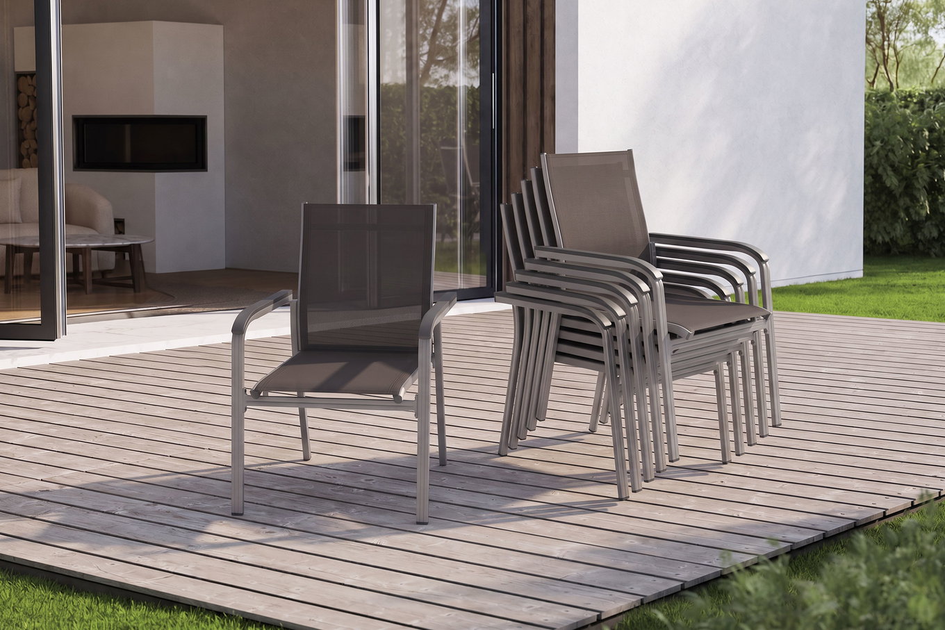 KETTLER BasicPlus Premium, anthracite/réglisse, Alu/Toile outdoor, 6x Fauteuil empilable (0102405-7000)