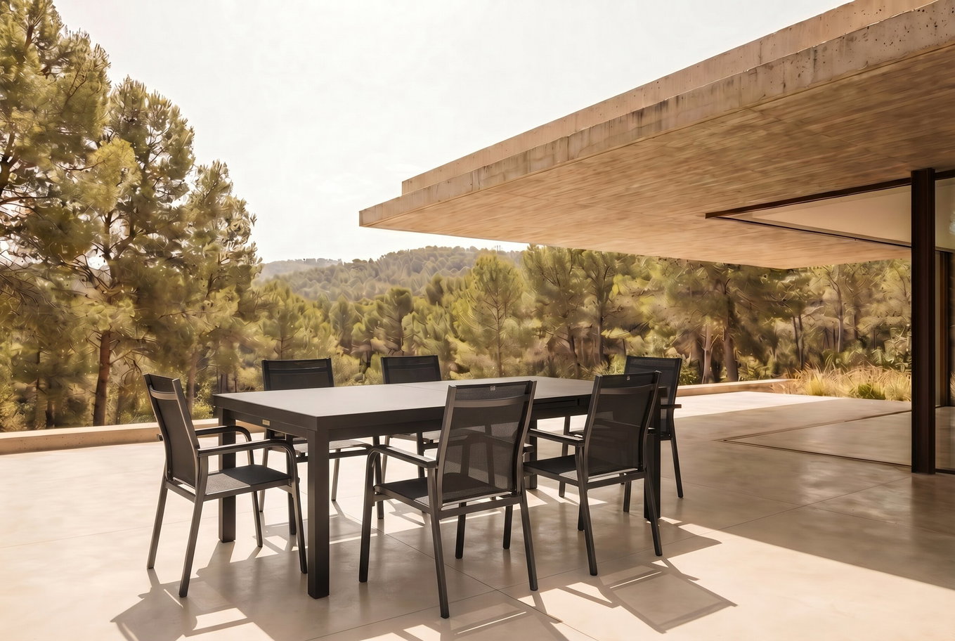 KETTLER BasicPlus Premium Groupe repas de jardin, anthracite, Alu/Textilène, Table 180/240 cm, 6 fauteuils empilables