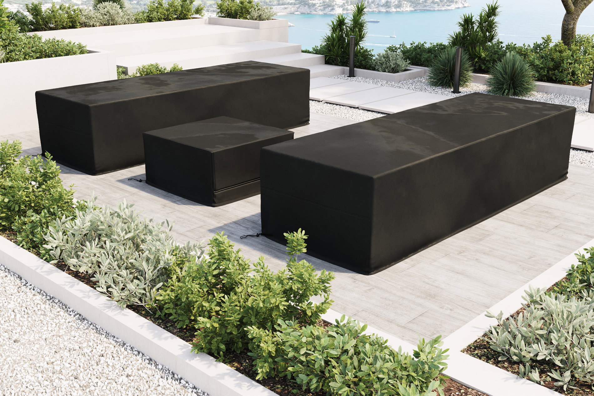 Set de housses de protection OUTFLEXX pour bains de soleil, noir, tissu ripstop/polyester, déperlant, protection UV Set de housses de protection OUTFLEXX pour bains de soleil, noir, tissu ripstop/polyester, déperlant, protection UV