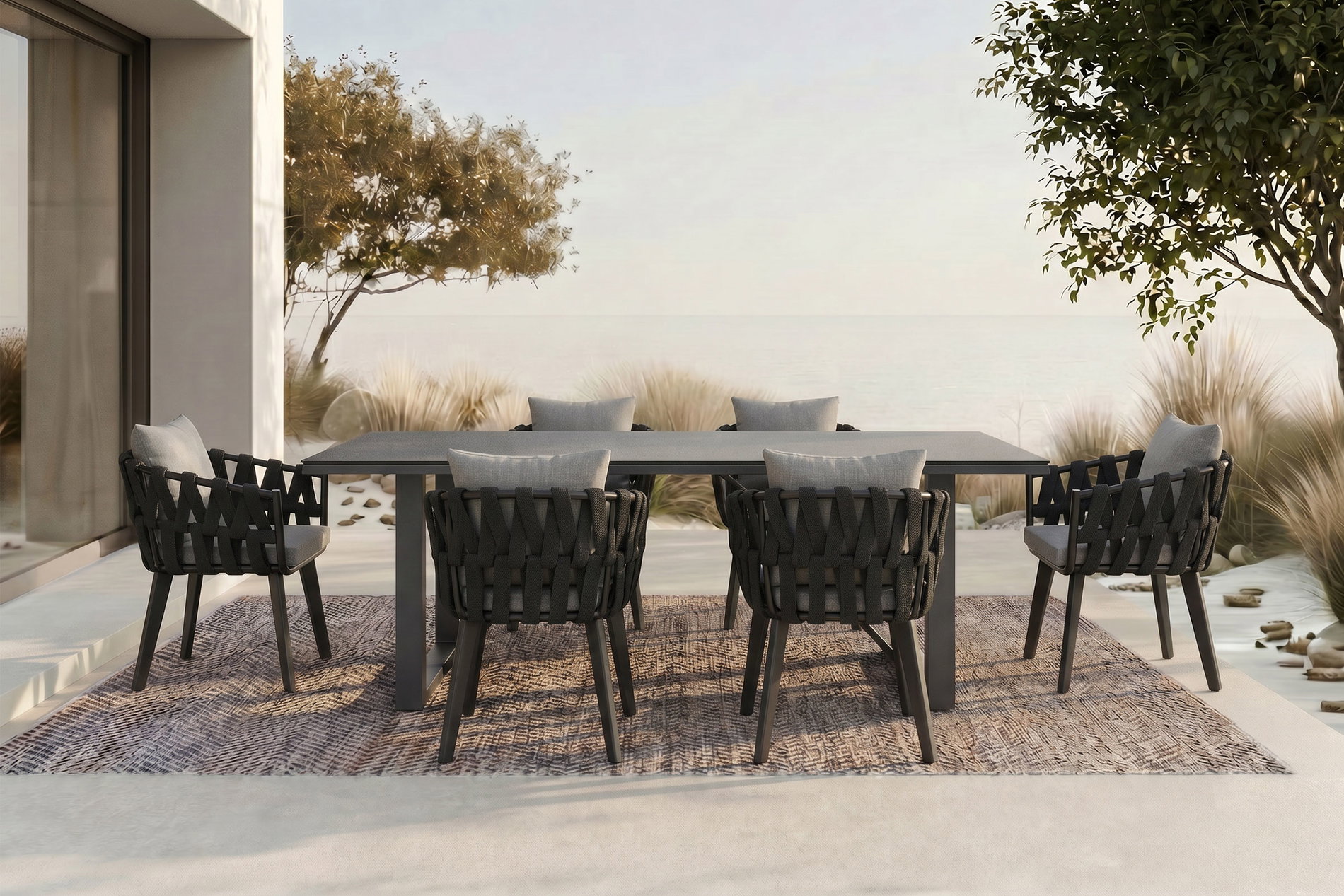 OUTFLEXX Salon de jardin, anthracite, Aluminium/Vitrocéramique, Table, 6 Fauteuils OUTFLEXX Salon de jardin, anthracite, Aluminium/Vitrocéramique, Table, 6 Fauteuils