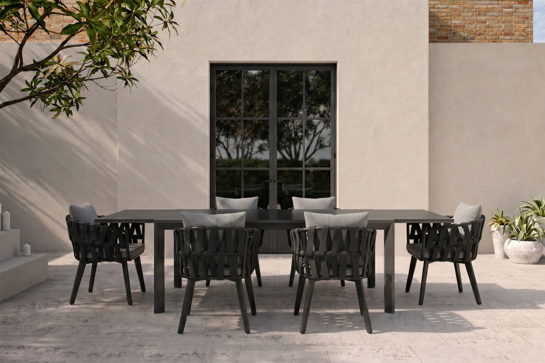 Salon de jardin OUTFLEXX, anthracite, aluminium/céramique-verre, table extensible, 6 fauteuils Salon de jardin OUTFLEXX, anthracite, aluminium/céramique-verre, table extensible, 6 fauteuils