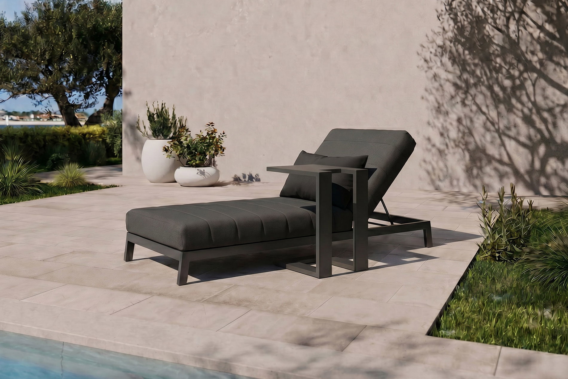 OUTFLEXX Bite Ensemble bain de soleil, anthracite/gris, aluminium/polyester, 205 x 90 cm, à séchage rapide, matériau inoxydable, coussin inclus