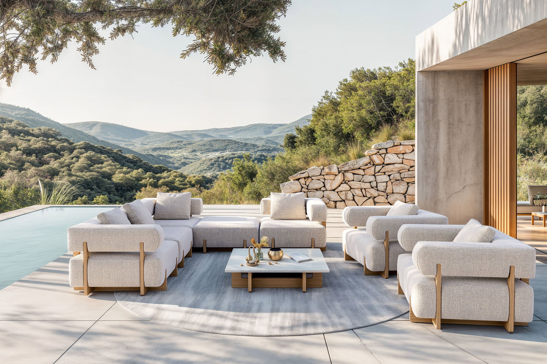 PLOSS Epoque XL Salon de jardin, beige/cloud weave, alu/polyester/mousse, coussins inclus