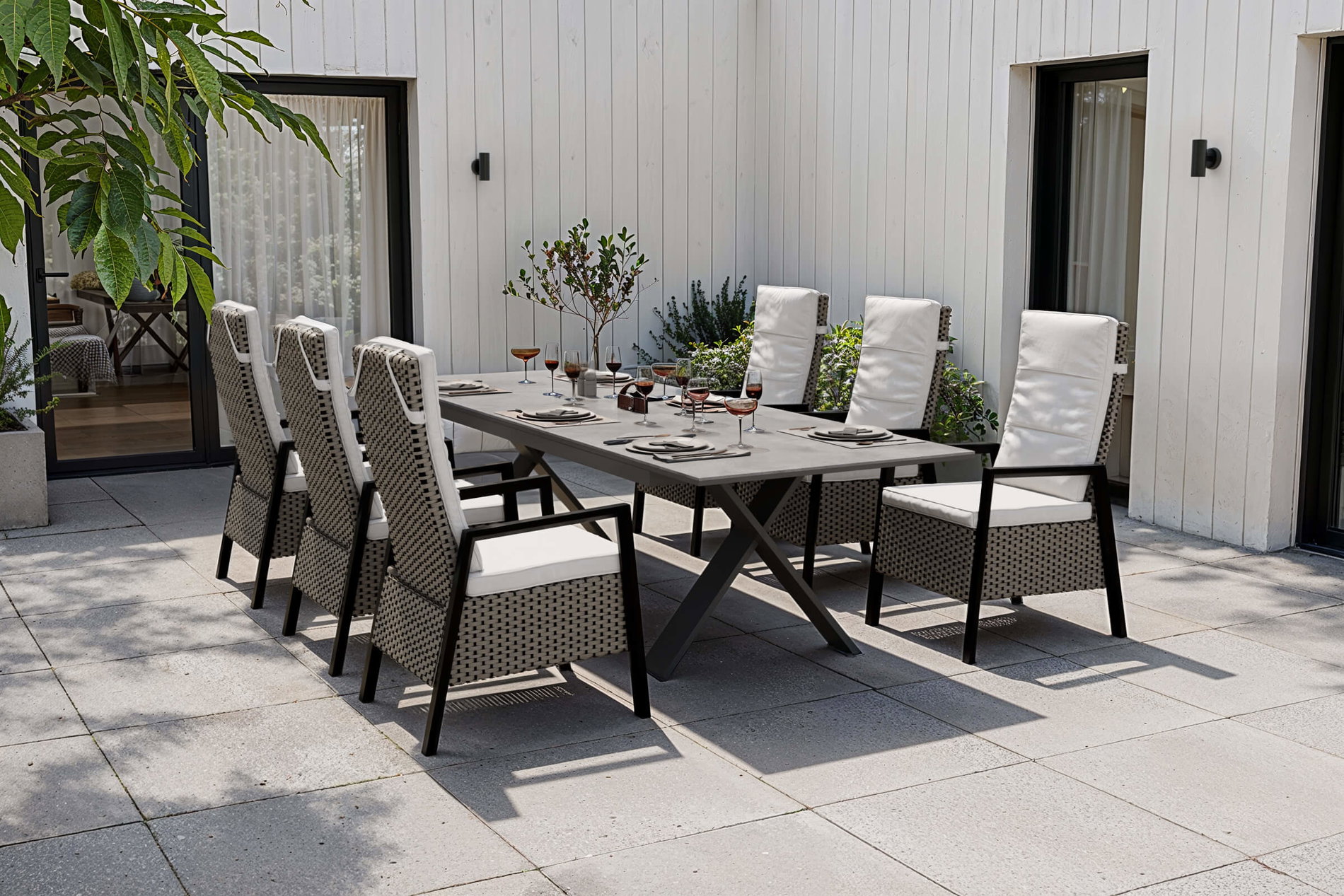 HARTMAN Xanadu Garten-Essgruppe, anthrazit/grau, Alu/Polyrattan, Tischplatte ausziehbar 220/280 x 100 cm, pulverbeschichtet, inkl. 6 Sessel
