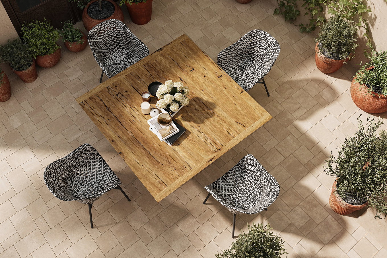 Salon de jardin HARTMAN Delphine, noir/blanc/naturel, aluminium/plastique/teck, 150 x 150 cm, produit certifié FSC®