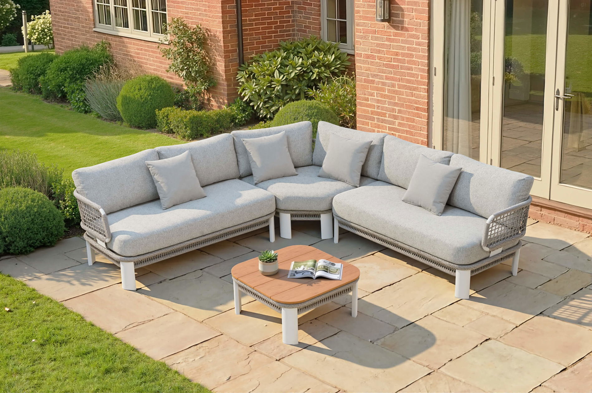 Salon de jardin OUTFLEXX Altea pour 5 personnes, gris, alu/résine tressée/polyester, avec table, coussins amovibles, thermolaqué, résistant aux intempéries