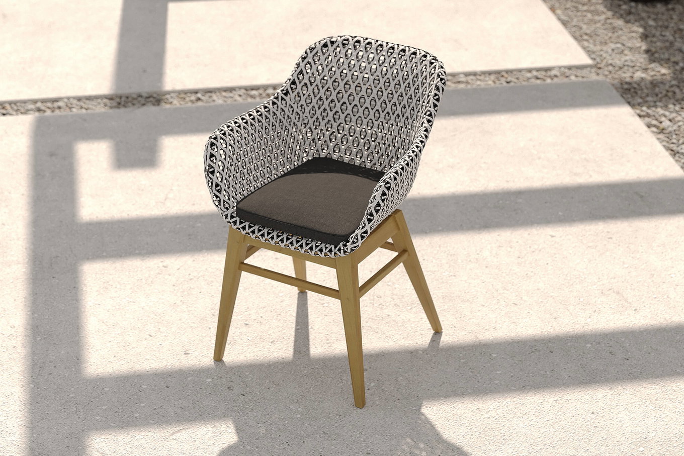 Fauteuil de salle à manger OUTFLEXX Bali, noir/blanc/naturel, Polyrattan/Acacia/Acier, 56 x 58 x 78 cm, résistant aux intempéries, coussin en oléfine inclus, produit certifié FSC®