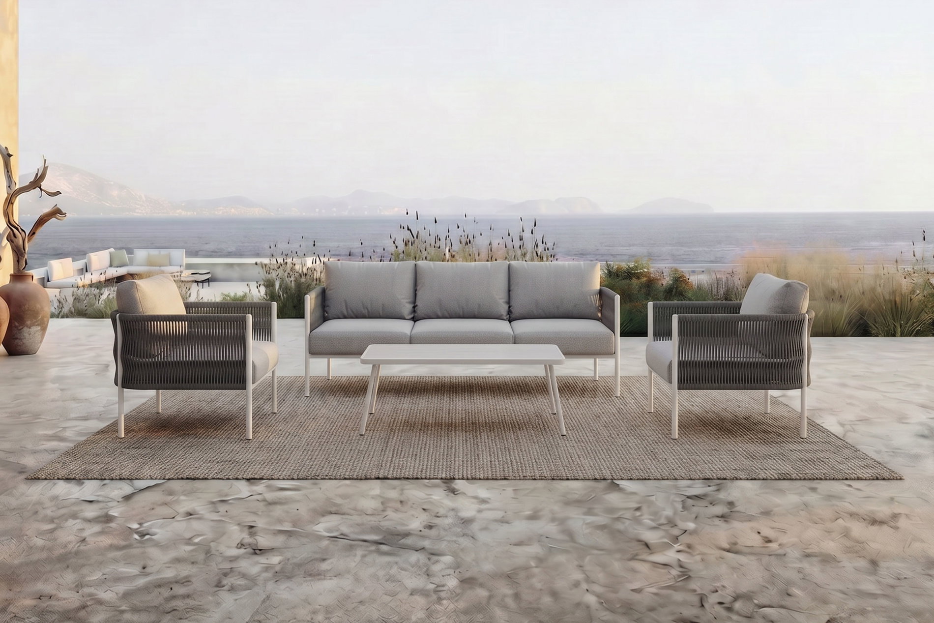 OUTFLEXX Odense Gartenlounge, 5 Personen, Tisch 100 x 55 cm, inkl. Polster, Aluminium/Rope-Geflecht OUTFLEXX Odense Gartenlounge, 5 Personen, Tisch 100 x 55 cm, inkl. Polster, Aluminium/Rope-Geflecht