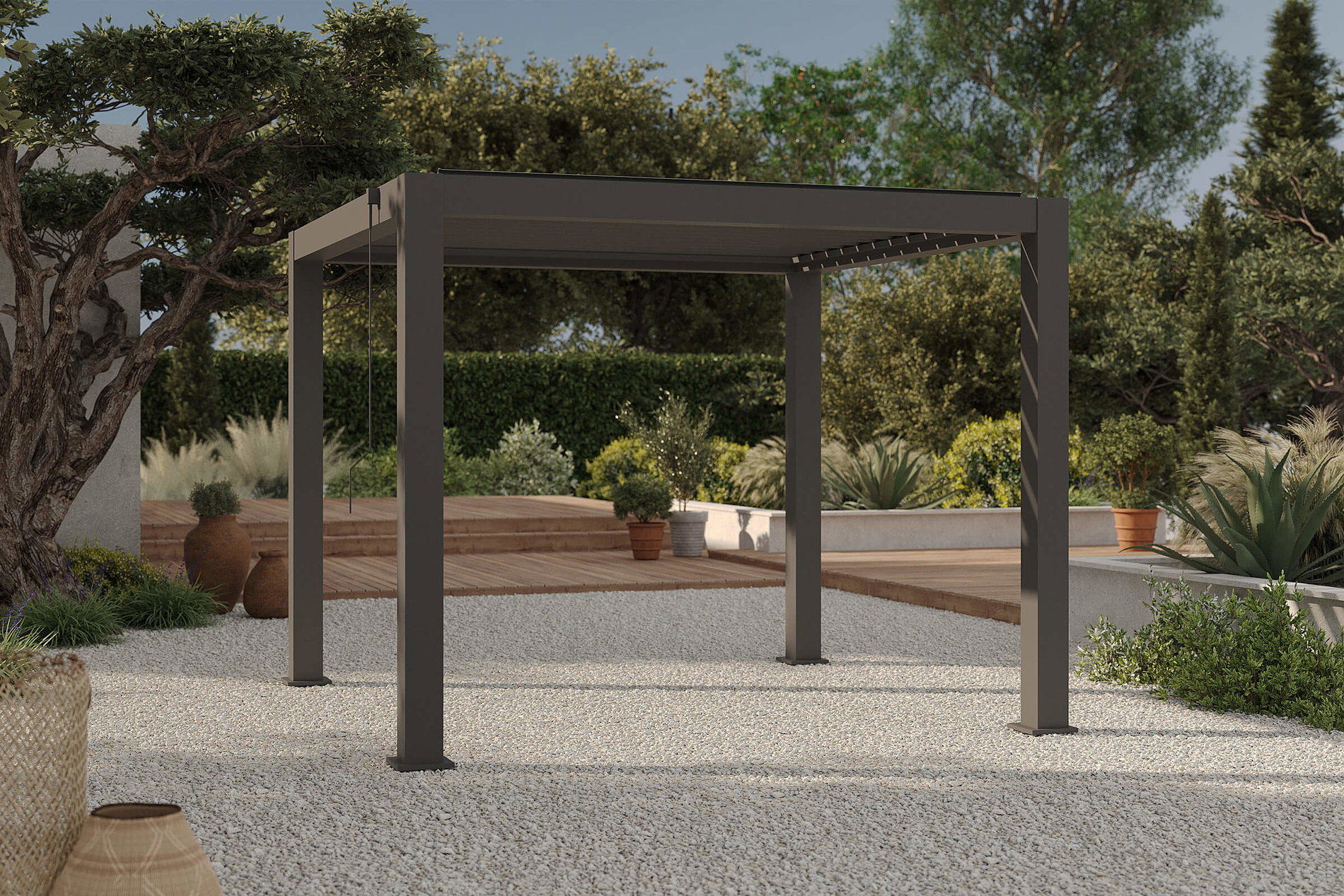 OUTFLEXX Antalya Pergola à lamelles, noir, aluminium thermolaqué, 3 x 3 m, résistante aux intempéries, toit à lamelles réglable