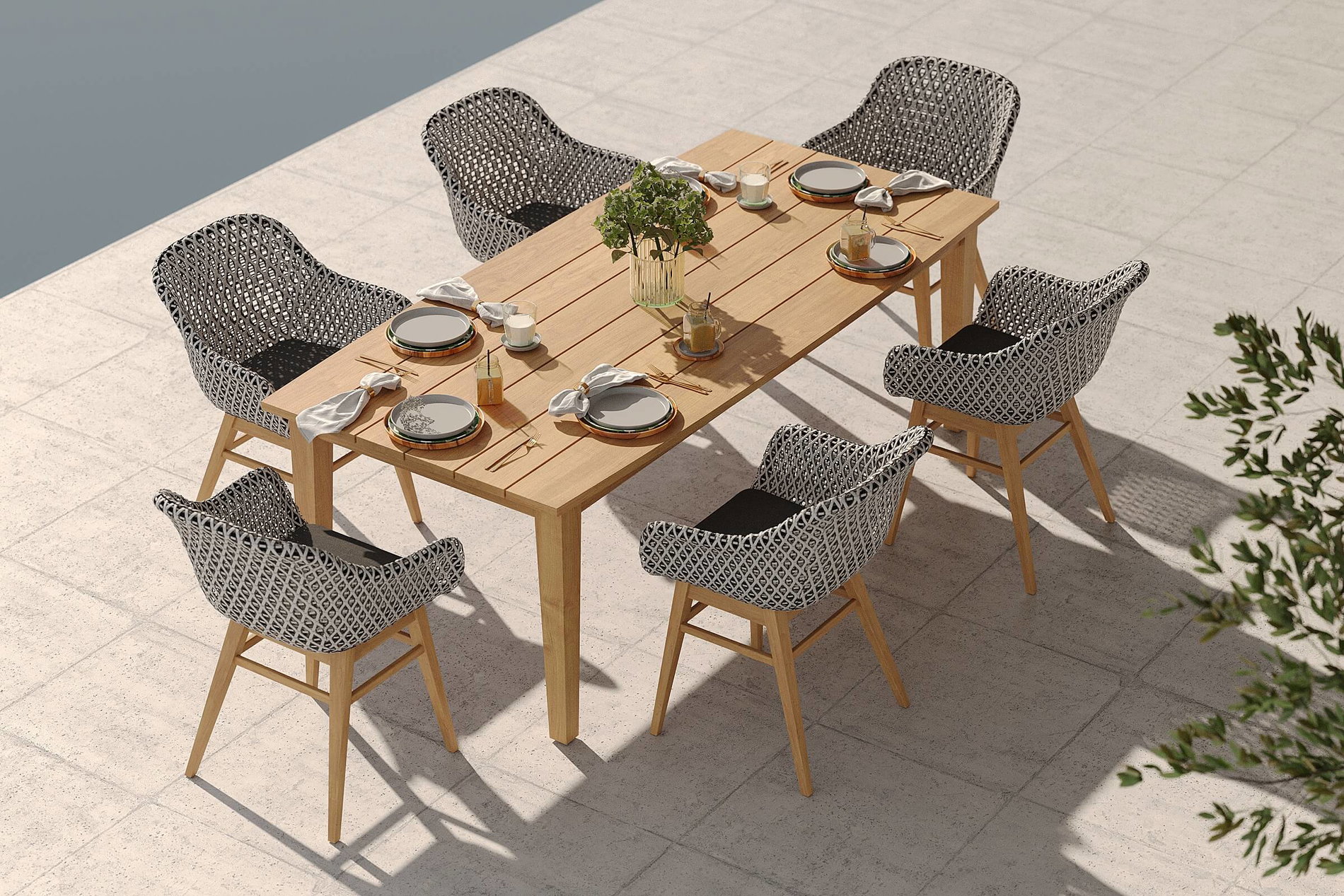 OUTFLEXX Bali Garten-Essgruppe mit 6 Dining Sesseln, schwarz/weiß/natur, Akazie/Polyrattan/Stahl, Tisch 220 x 100 cm, FSC®-zertifiziertes Produkt OUTFLEXX Bali Garten-Essgruppe mit 6 Dining Sesseln, schwarz/weiß/natur, Akazie/Polyrattan/Stahl, Tisch 220 x 100 cm, FSC®-zertifiziertes Produkt
