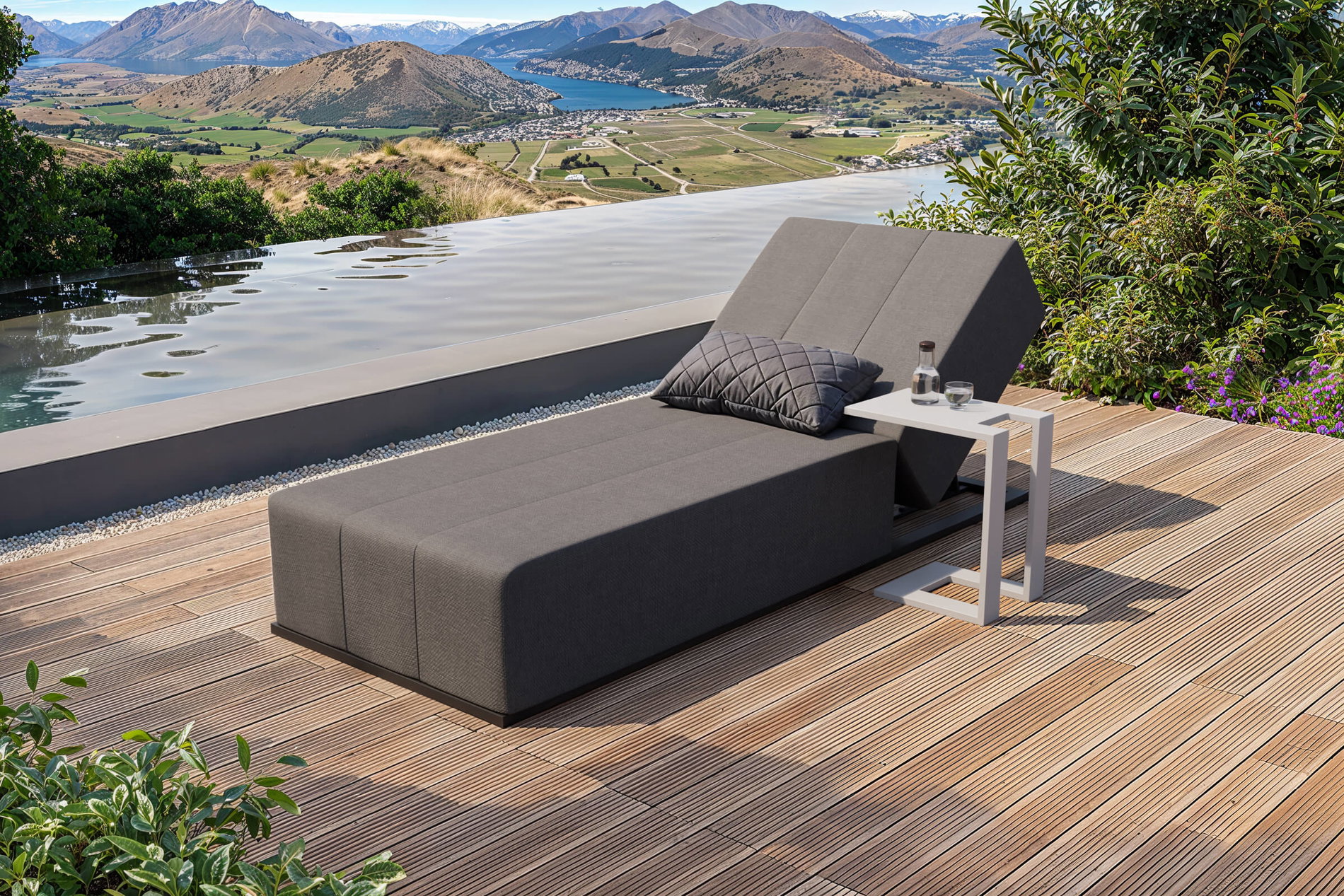 OUTFLEXX Taro Ensemble bain de soleil, gris clair/blanc, Aluminium/Quick-Dry-Foam, 215 x 90 cm, dossier réglable, table d'appoint incluse OUTFLEXX Taro Ensemble bain de soleil, gris clair/blanc, Aluminium/Quick-Dry-Foam, 215 x 90 cm, dossier réglable, table d'appoint incluse