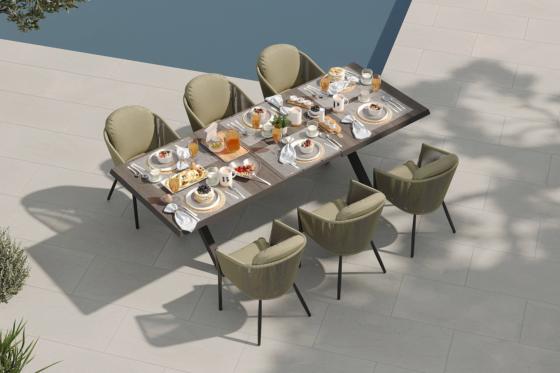 SIENA GARDEN Ensemble de salle à manger de jardin, anthracite/vert, alu/céramique/tressage Rope, table extensible 200/260 x 100 cm, 6 fauteuils de repas SIENA GARDEN Ensemble de salle à manger de jardin, anthracite/vert, alu/céramique/tressage Rope, table extensible 200/260 x 100 cm, 6 fauteuils de repas