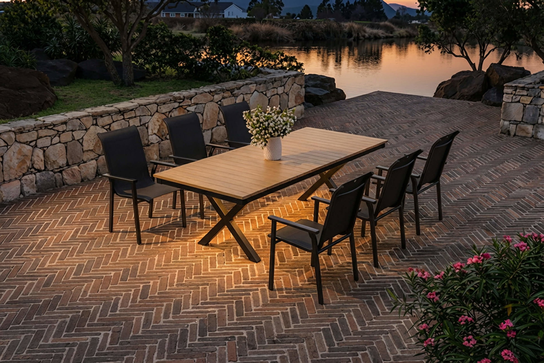 Kettler BasicPlus Pro Salon de jardin avec éclairage LED, anthracite/naturel, alu/imitation bois, 240 x 100 cm, 6 chaises empilables Kettler BasicPlus Pro Salon de jardin avec éclairage LED, anthracite/naturel, alu/imitation bois, 240 x 100 cm, 6 chaises empilables