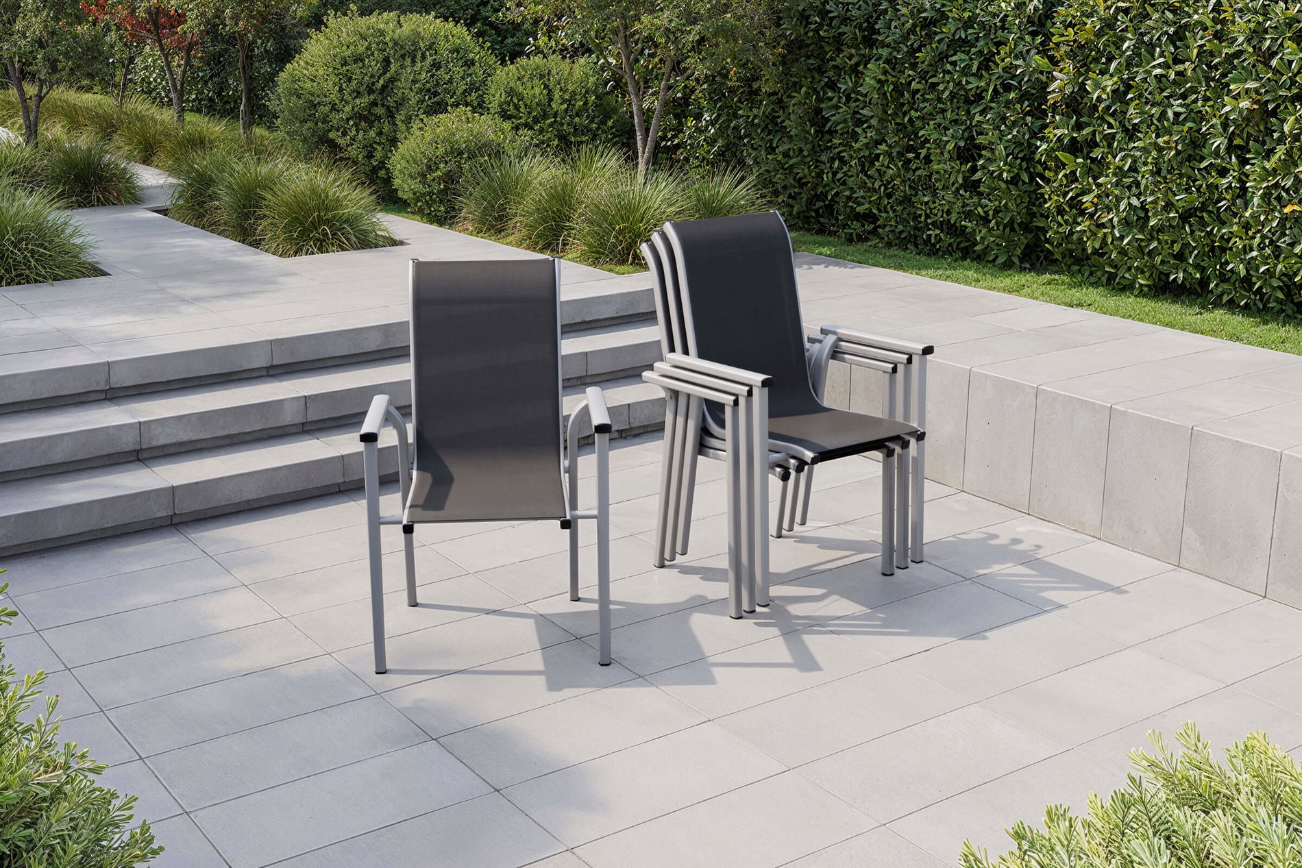 Fauteuil empilable Kettler BasicPlus Pro Lot de 4, argent/anthracite, aluminium/textilène, 70 x 65 x 99 cm, empilable