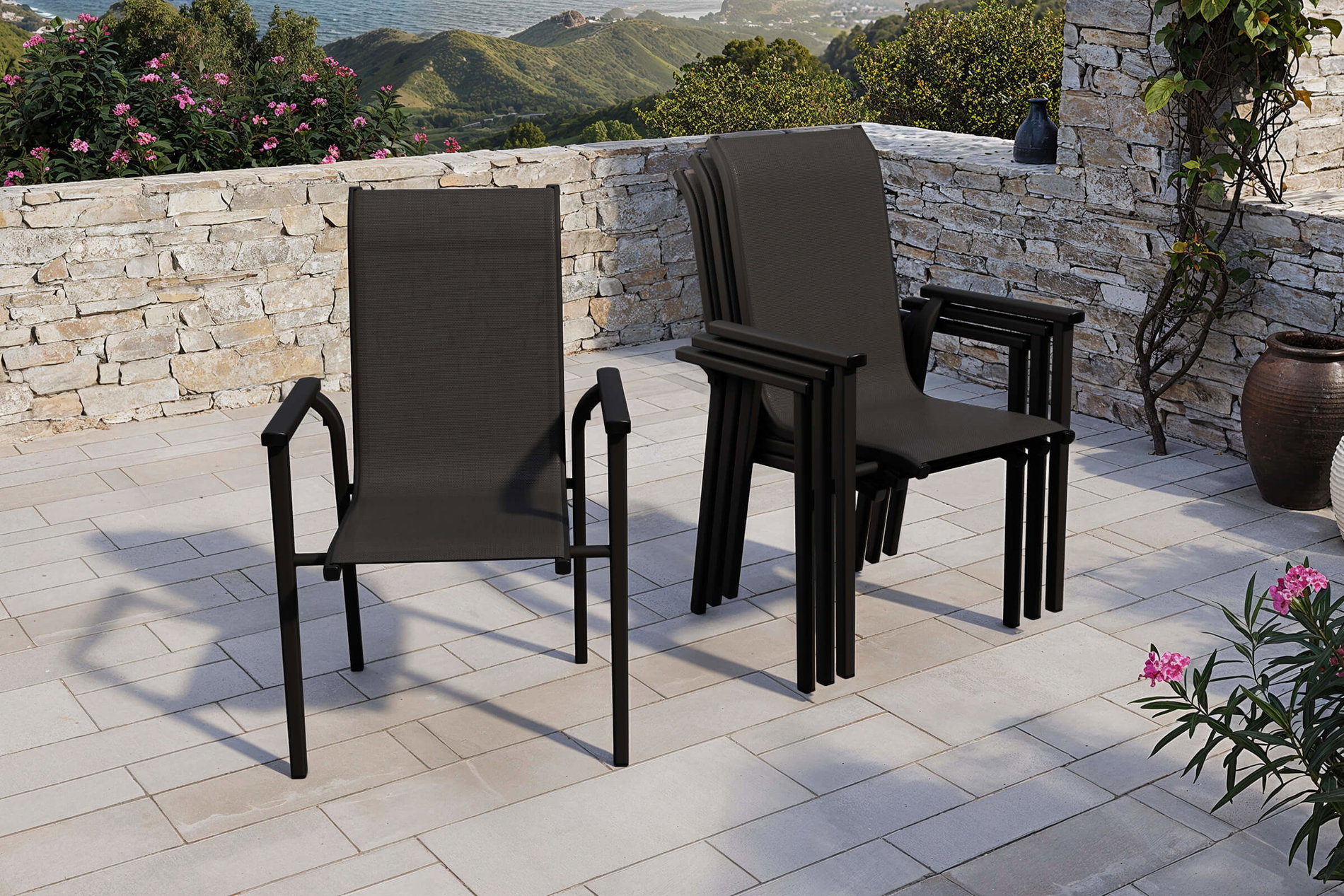 Kettler BasicPlus Pro Fauteuil empilable Lot de 4, anthracite, Aluminium Textilène, 70 x 65 x 99 cm, empilable