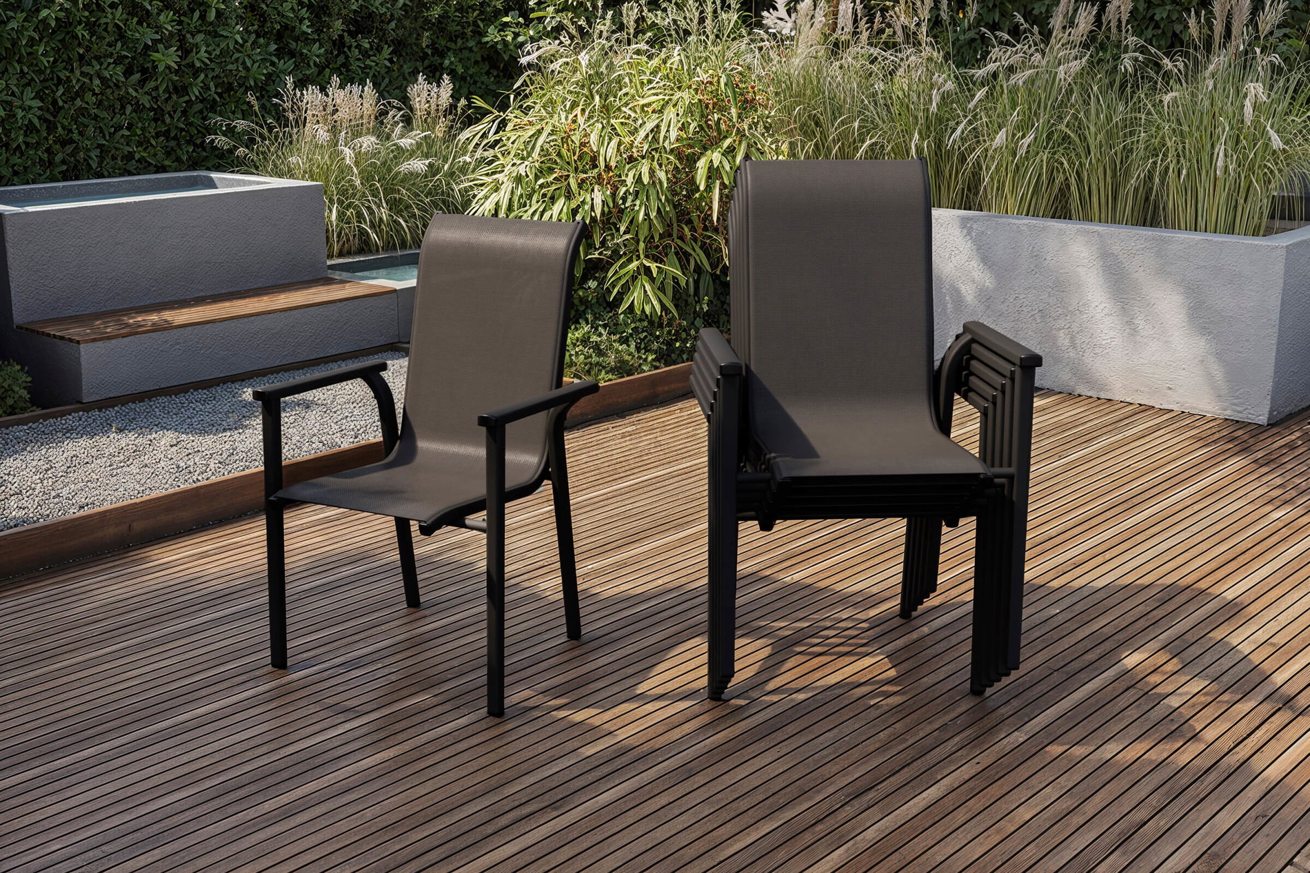 Fauteuil empilable Kettler BasicPlus Pro lot de 6, anthracite, Aluminium Textilène, 70 x 65 x 99 cm, empilable