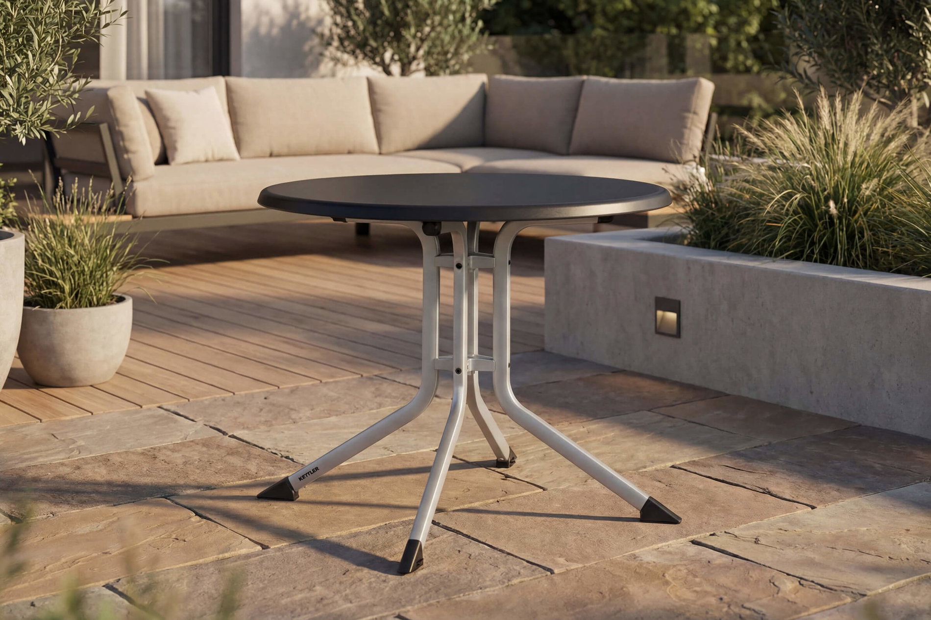 KETTLER BOULEVARD Klapptisch, silber/anthrazit, Aluminium/KETTALUX, Ø 70 cm, klappbar, schmutzabweisend