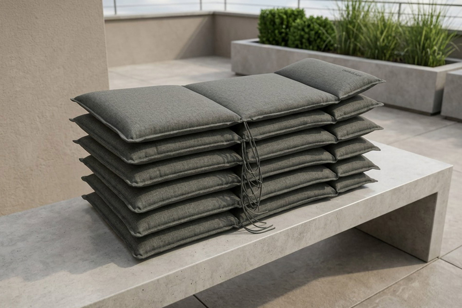 OUTFLEXX Green Lot de 6 coussins de siège pour fauteuils à dossier haut, anthracite, polyester recyclé, agréable sur la peau, avec sangle dorsale et cordons de fixation OUTFLEXX Green Lot de 6 coussins de siège pour fauteuils à dossier haut, anthracite, polyester recyclé, agréable sur la peau, avec sangle dorsale et cordons de fixation