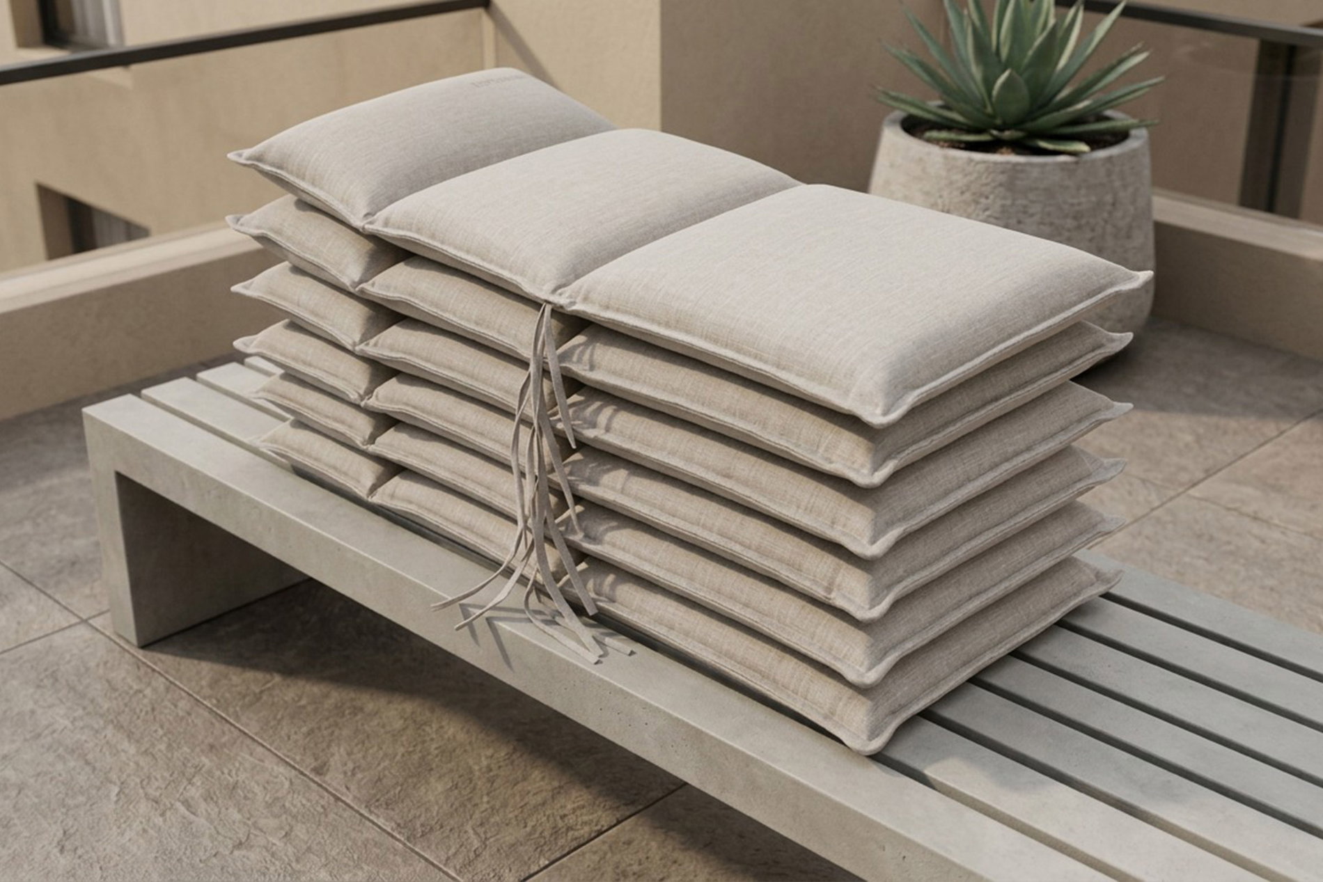OUTFLEXX Green 6er-Set Sitzkissen für Niederlehner, nature, recyceltes Polyester, hautsympathisch, mit Rückengurt und Bindekordeln
