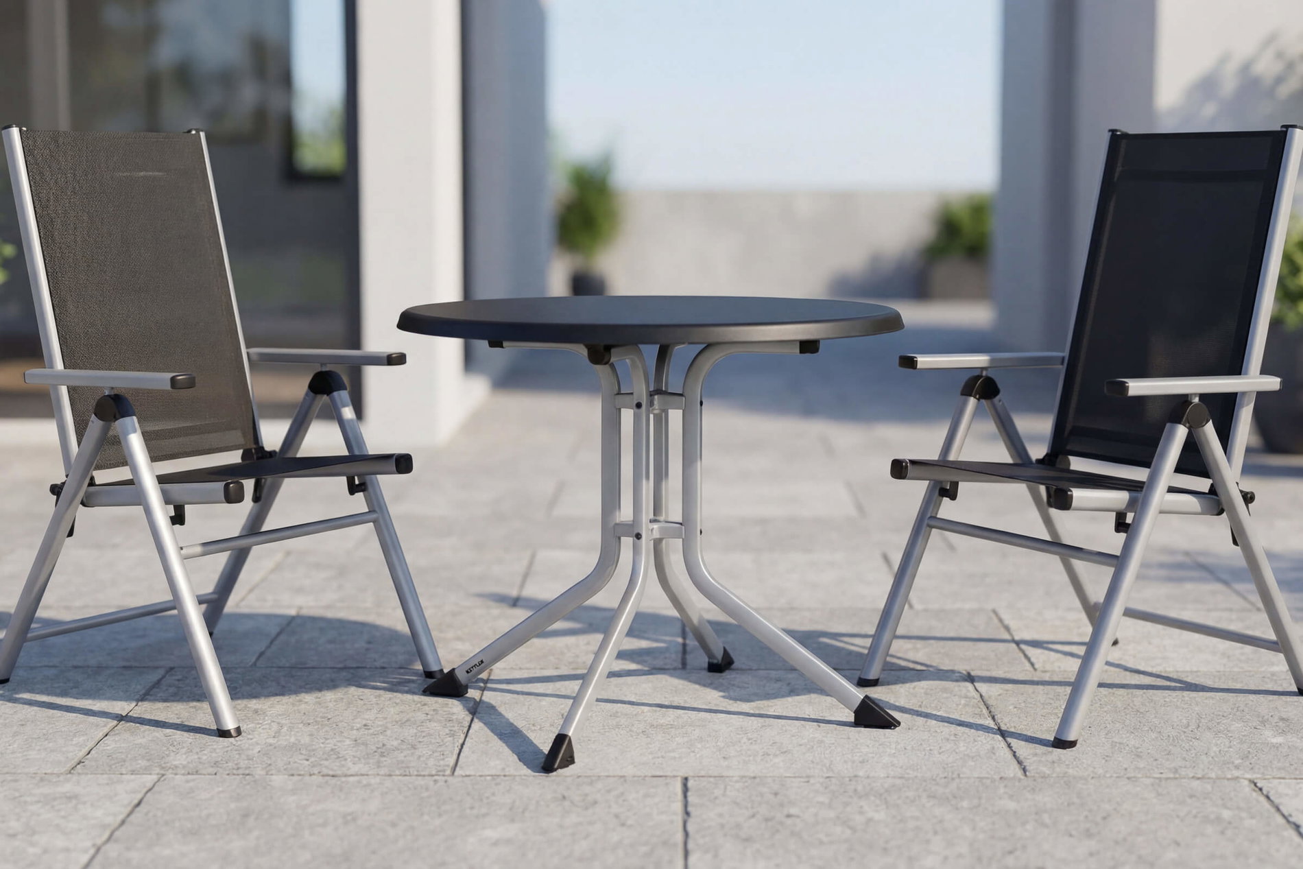 Kettler BasicPlus Pro Ensemble de balcon, argent/anthracite, Aluminium/Textilene/KETTALUX, Table Ø 70 cm, pliable, facile d'entretien Kettler BasicPlus Pro Ensemble de balcon, argent/anthracite, Aluminium/Textilene/KETTALUX, Table Ø 70 cm, pliable, facile d'entretien