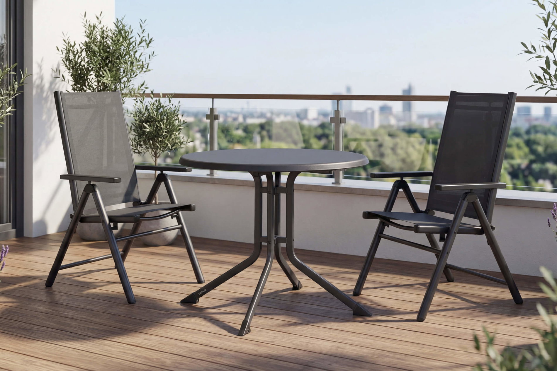 Kettler BasicPlus Pro Ensemble de balcon, anthracite, Aluminium/KETTALUX/Textilene, Table Ø 70 cm, 2 chaises pliantes, antisalissure Kettler BasicPlus Pro Ensemble de balcon, anthracite, Aluminium/KETTALUX/Textilene, Table Ø 70 cm, 2 chaises pliantes, antisalissure