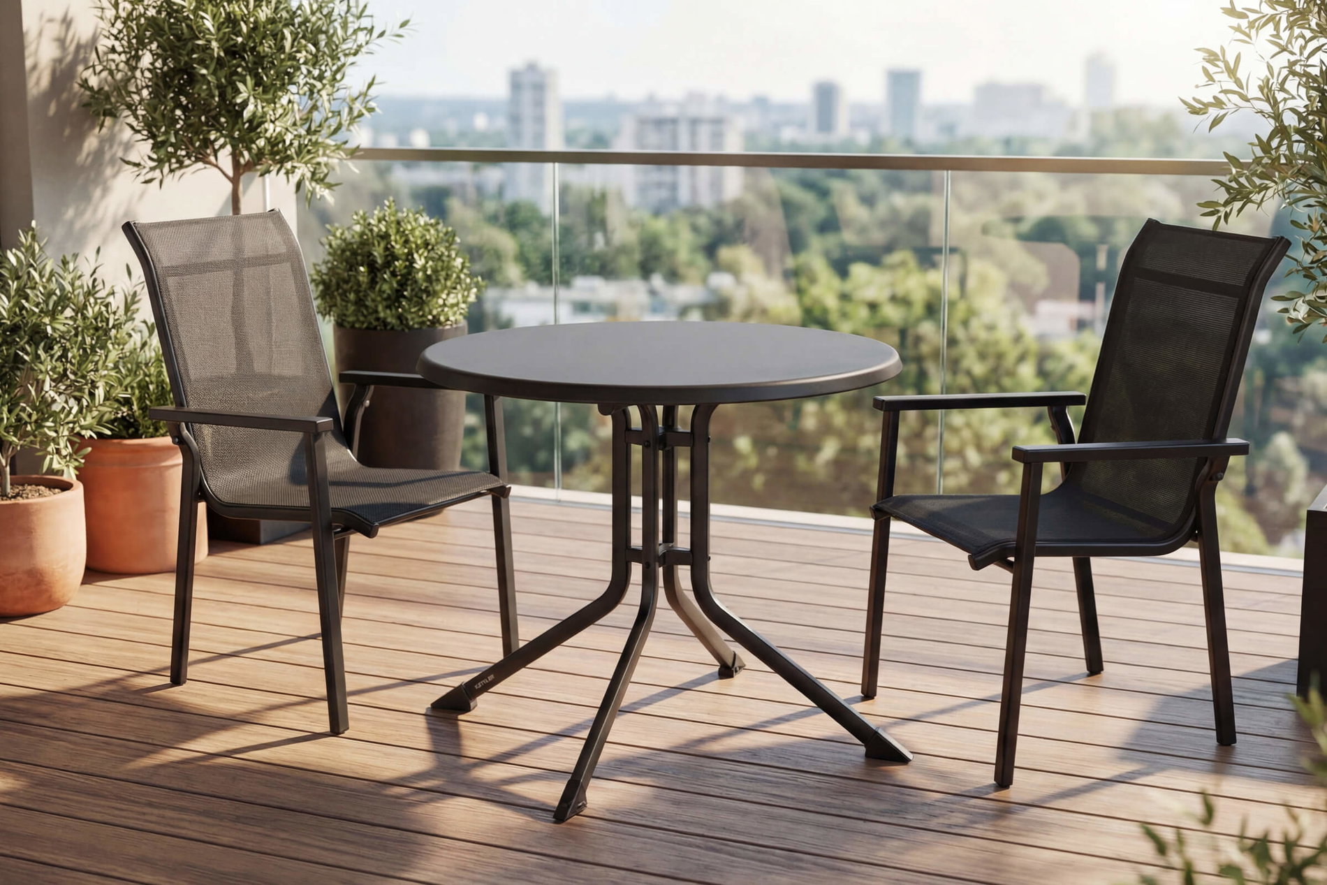 Kettler BasicPlus Pro Ensemble de balcon, anthracite, Aluminium/KETTALUX/Textilène, Table Ø 70 cm, ronde, 2 fauteuils empilables Kettler BasicPlus Pro Ensemble de balcon, anthracite, Aluminium/KETTALUX/Textilène, Table Ø 70 cm, ronde, 2 fauteuils empilables