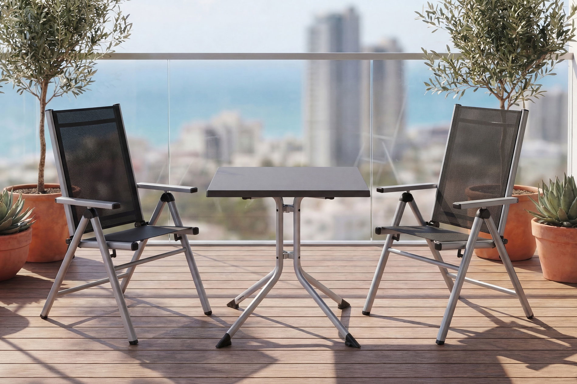 Ensemble balcon Kettler BasicPlus Pro, argent/anthracite, Aluminium/KETTALUX/Textilene, Table 70 x 70 cm, 2 Chaises pliantes Ensemble balcon Kettler BasicPlus Pro, argent/anthracite, Aluminium/KETTALUX/Textilene, Table 70 x 70 cm, 2 Chaises pliantes