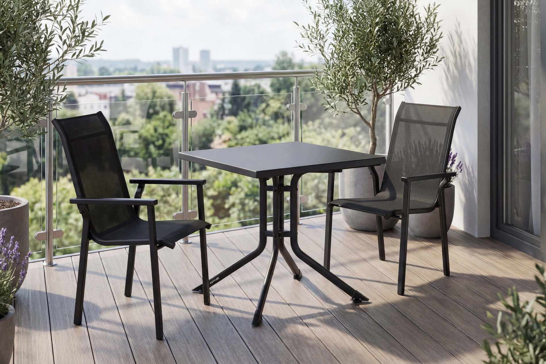 Kettler BasicPlus Pro Ensemble de balcon, anthracite, Aluminium/KETTALUX/Textilene, Table 70 x 70 cm, 2 Fauteuils empilables, robuste Kettler BasicPlus Pro Ensemble de balcon, anthracite, Aluminium/KETTALUX/Textilene, Table 70 x 70 cm, 2 Fauteuils empilables, robuste