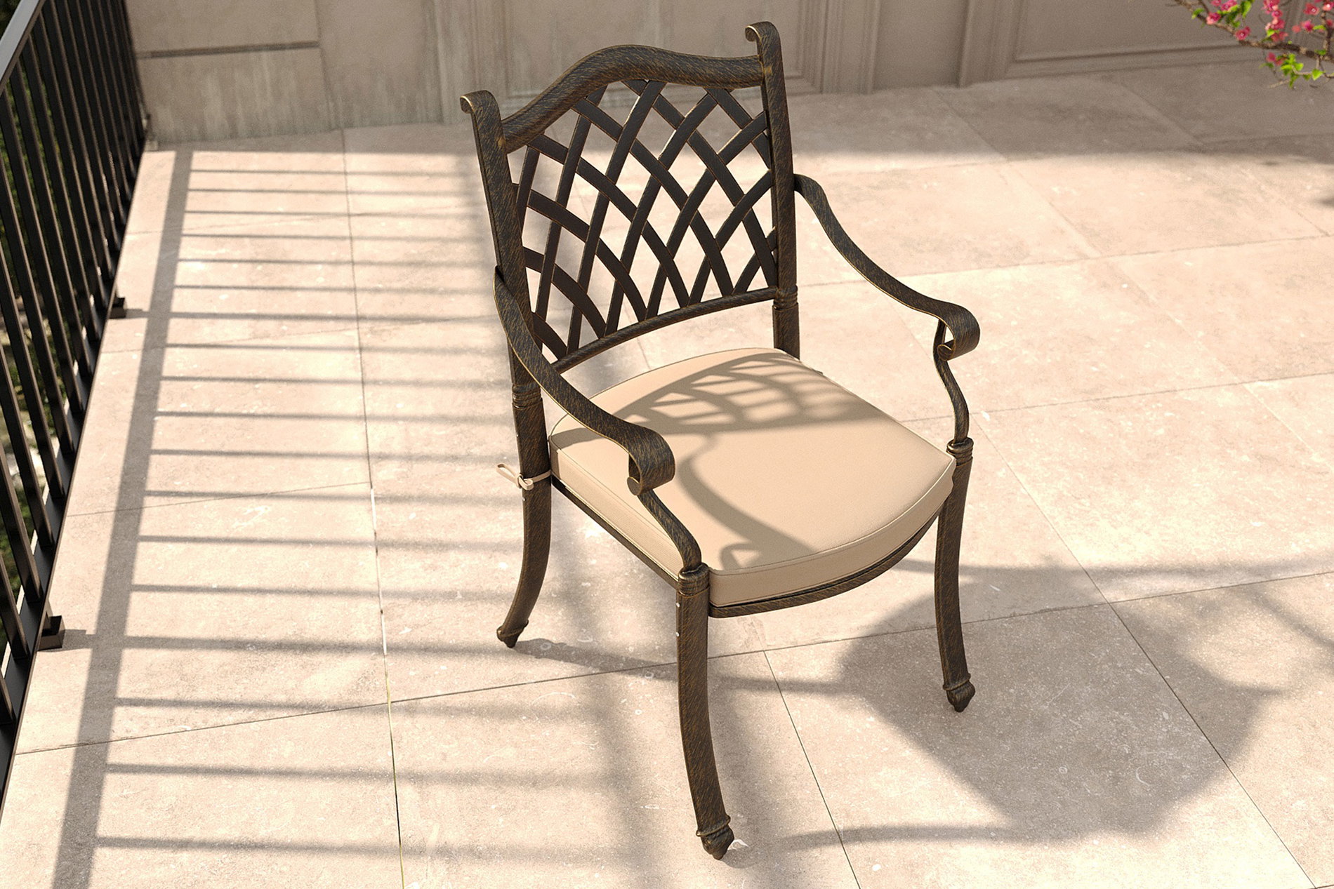 Chaise de jardin Cambridge OUTFLEXX, bronze/kaki, Alu/Polyester, env. 68 x 65 x 89 cm, coussin inclus, empilable, thermolaquée