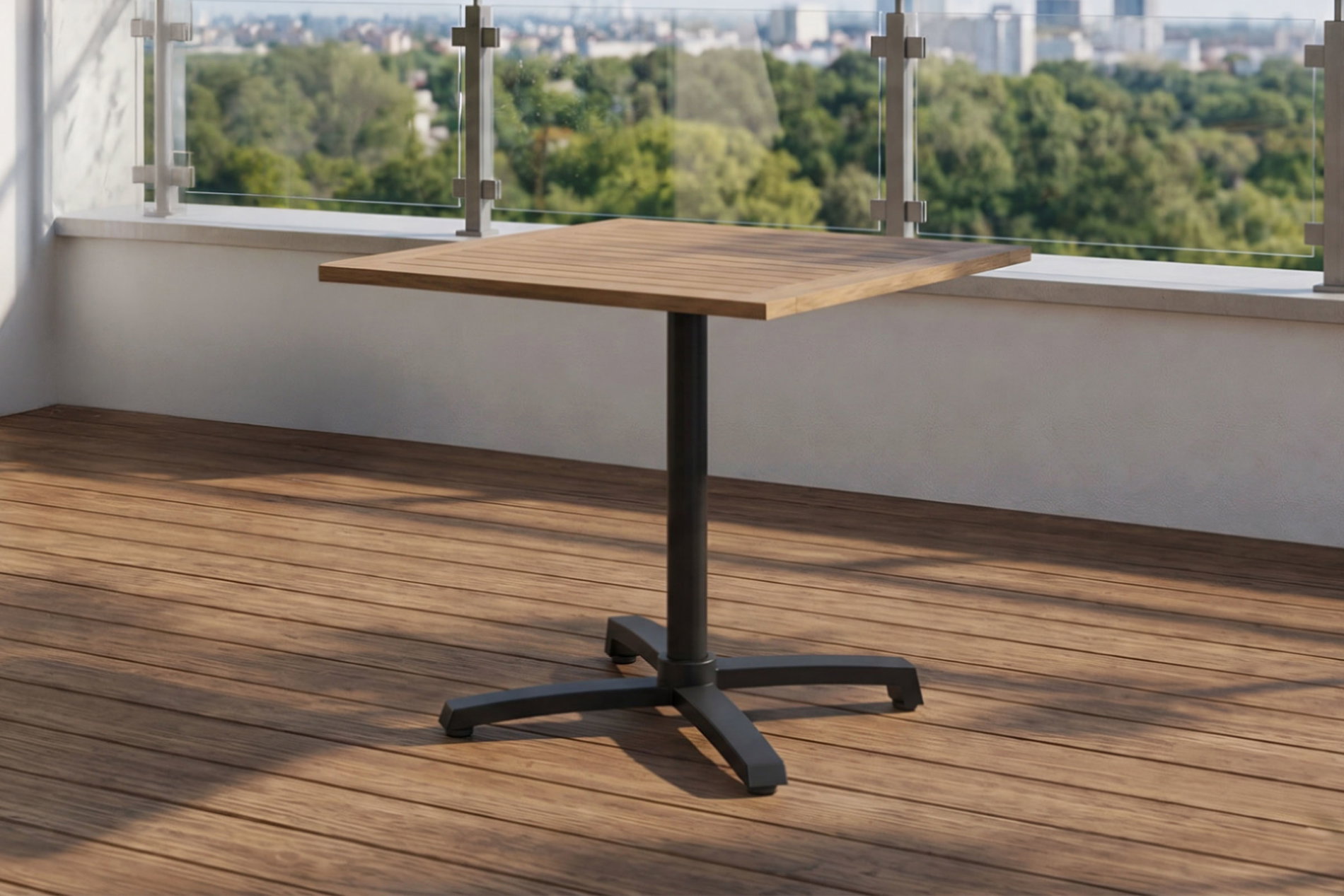 Stern Livorno 2 Table Pliante, anthracite, Aluminium/Old Teak, 80 x 80 cm, pliable, piètement croisé