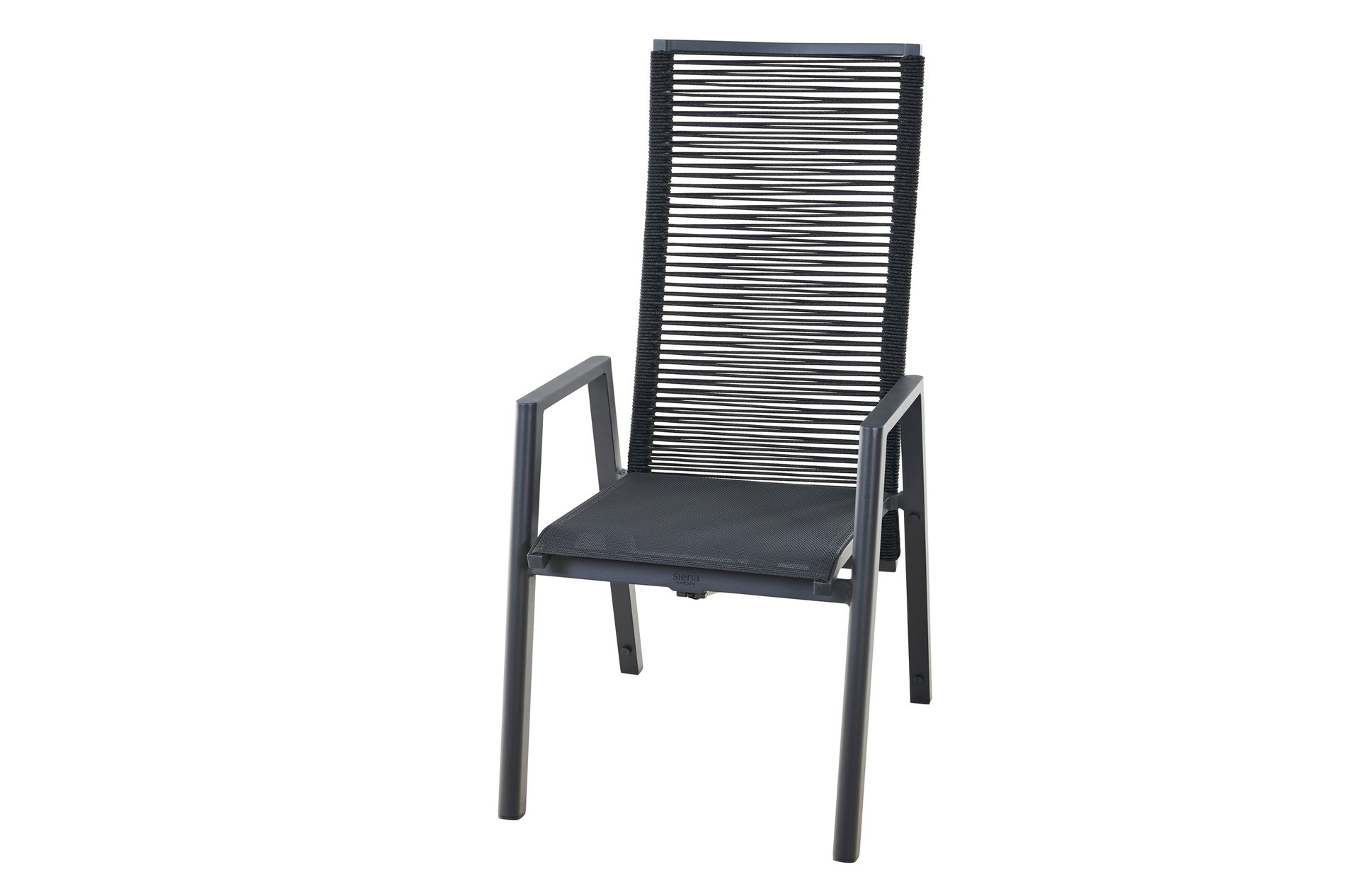 Fauteuil Bologna Move SIENA GARDEN, anthracite/noir, aluminium et corde, 77 x 56,5 x 113 cm, dossier réglable en continu