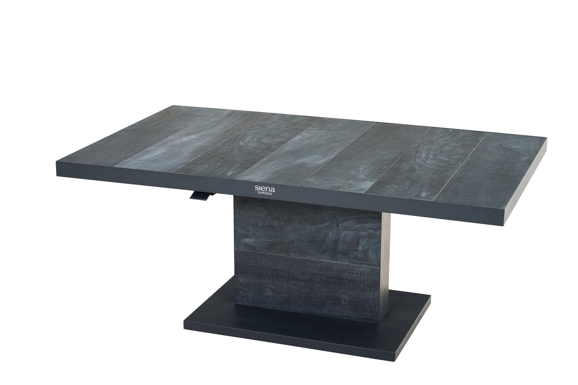 SIENA GARDEN Table relevable Talina, anthracite/wood grey, aluminium et céramique, 140 x 85 x 52-72 cm, réglable en hauteur en continu, résistante aux rayures
