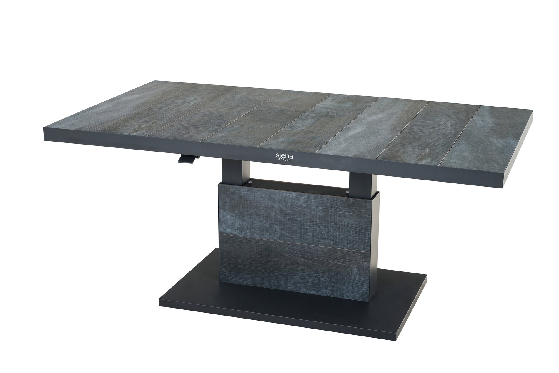 SIENA GARDEN Table relevable Talina, anthracite/gris bois, aluminium et céramique, 160 x 90 x 52-72 cm, réglable en hauteur en continu, résistante aux rayures