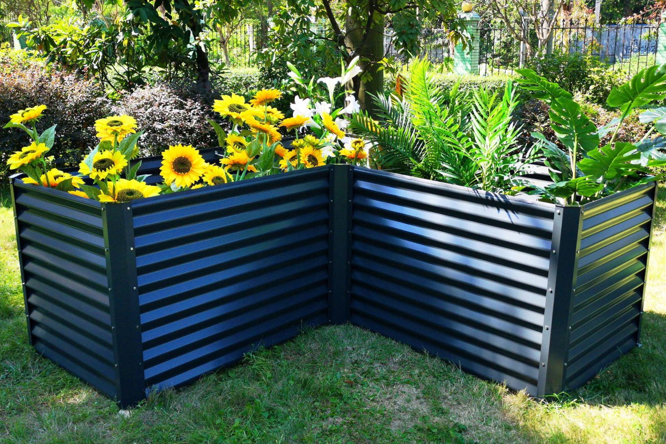 OUTFLEXX Carré potager d'angle, anthracite, Aluminium-Zinc-Acier, 210x210x90x84cm 18170__1