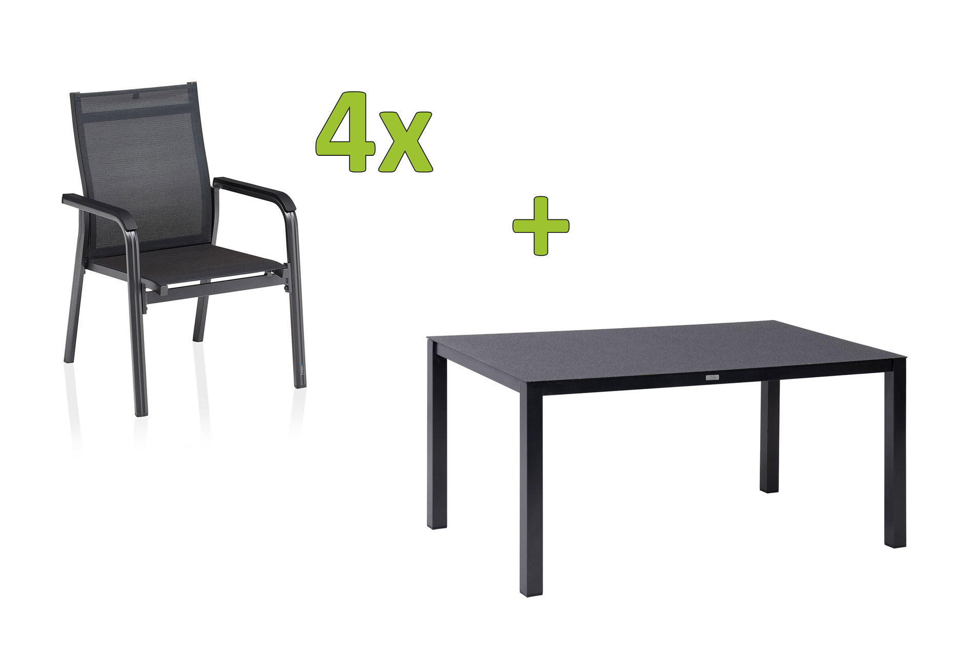 KETTLER BasicPlus Premium Ensemble repas de jardin, anthracite, Alu/Spraystone, Table 160x95 cm, 4 fauteuils empilables 31577__1