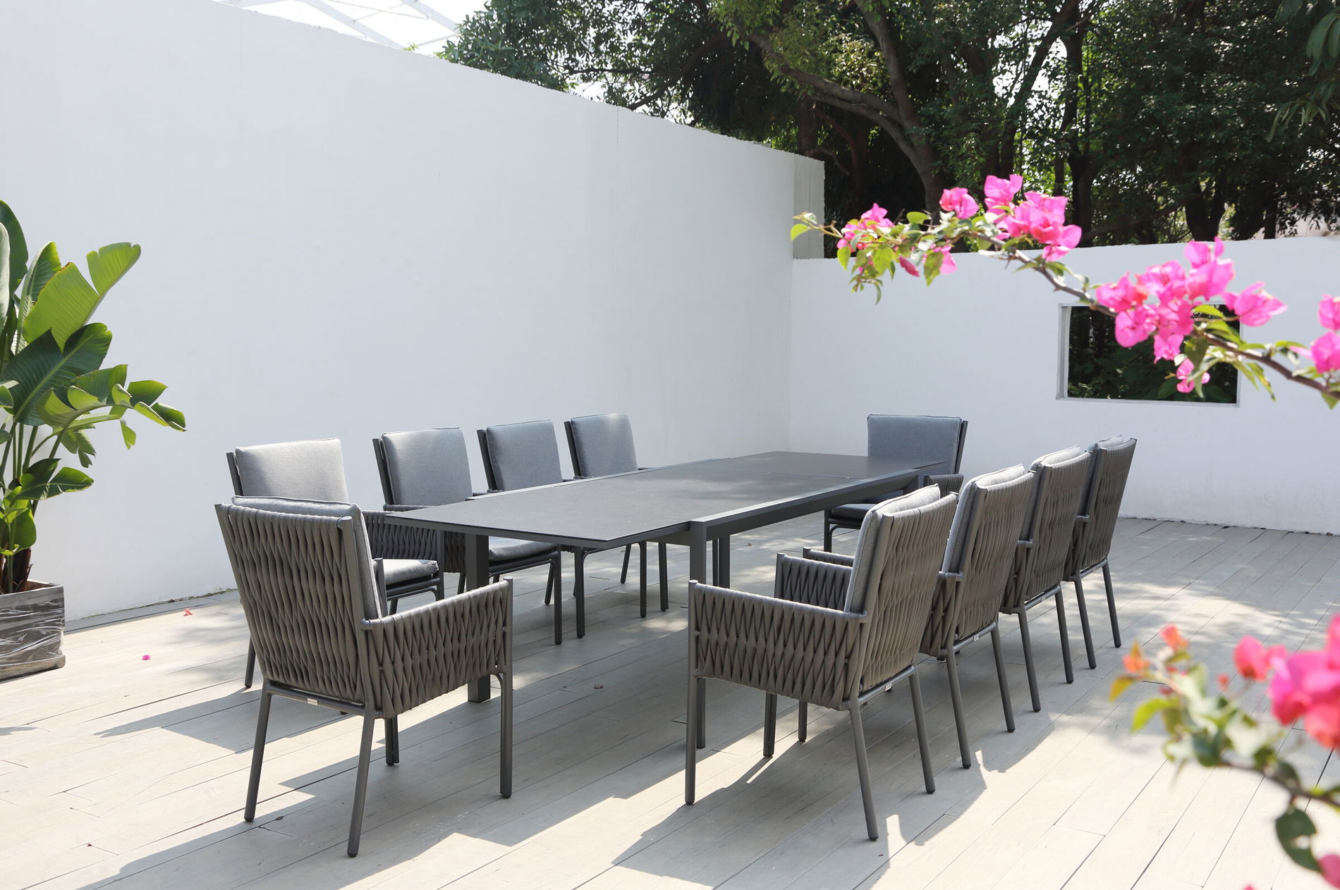OUTFLEXX Ensemble repas de jardin, anthracite, aluminium, table 180/270x100 cm, 10 fauteuils 23901__1
