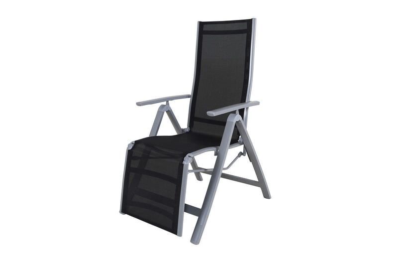 VILLANA Sylvania Fauteuil relax, argent/noir, alu/textilène, 67 x 58 x 110 cm, pliable 19807__1