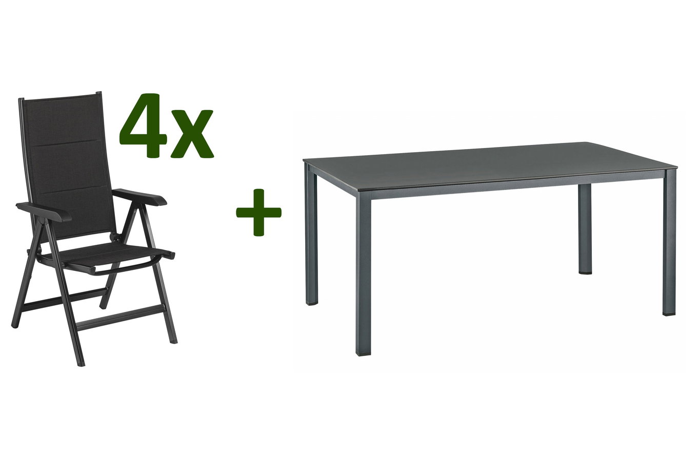 KETTLER KETTALUX-PLUS/Basic Plus Padded Salon de jardin, anthracite, Alu/Textilène, Table 160x95 cm, 4 Chaises pliantes 22971__1