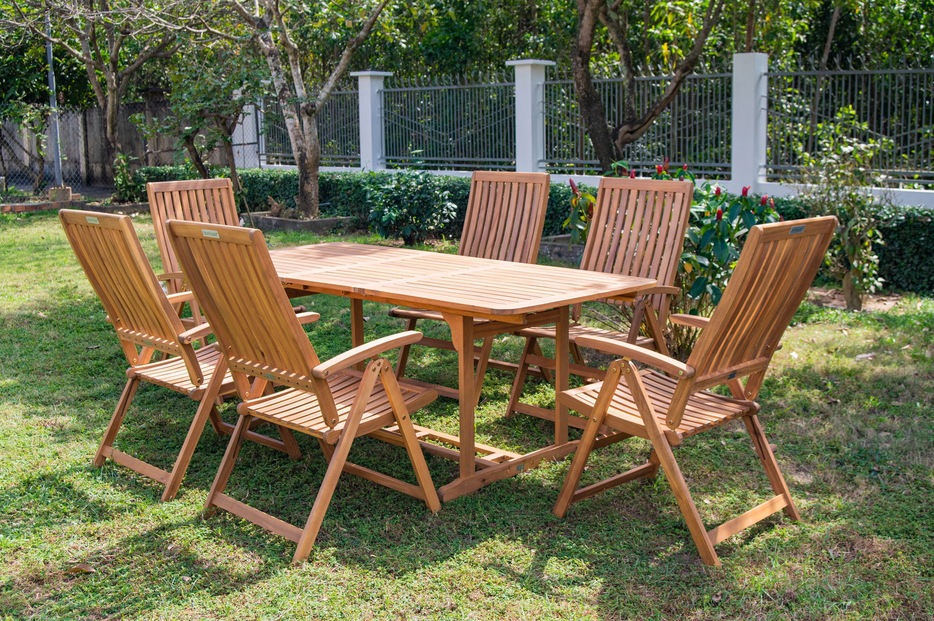 Salon de jardin OUTFLEXX, naturel, acacia, table extensible 180/240 x 100 cm, 6 chaises pliantes, produit certifié FSC® 22822__1