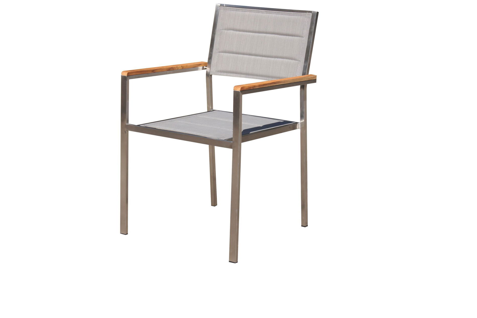 OUTFLEXX Chaise, argent, acier inoxydable/textilène, rembourrée, accoudoirs en teck, 62x56,5x86cm